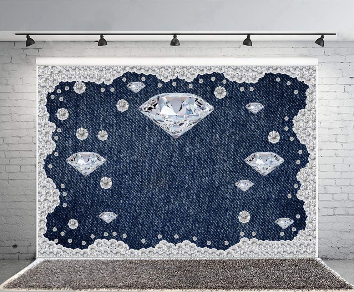 Yeele 8x6ft Diamond Denim Style Photography Backdrop with Rhinestones - Blue Jeans Pattern Vinyl Background for Birthday Parties, Baby Showers, Photo Booth & Studio Props - Perfect for Women's Events, Kids Photos & Social Media Content Creation
