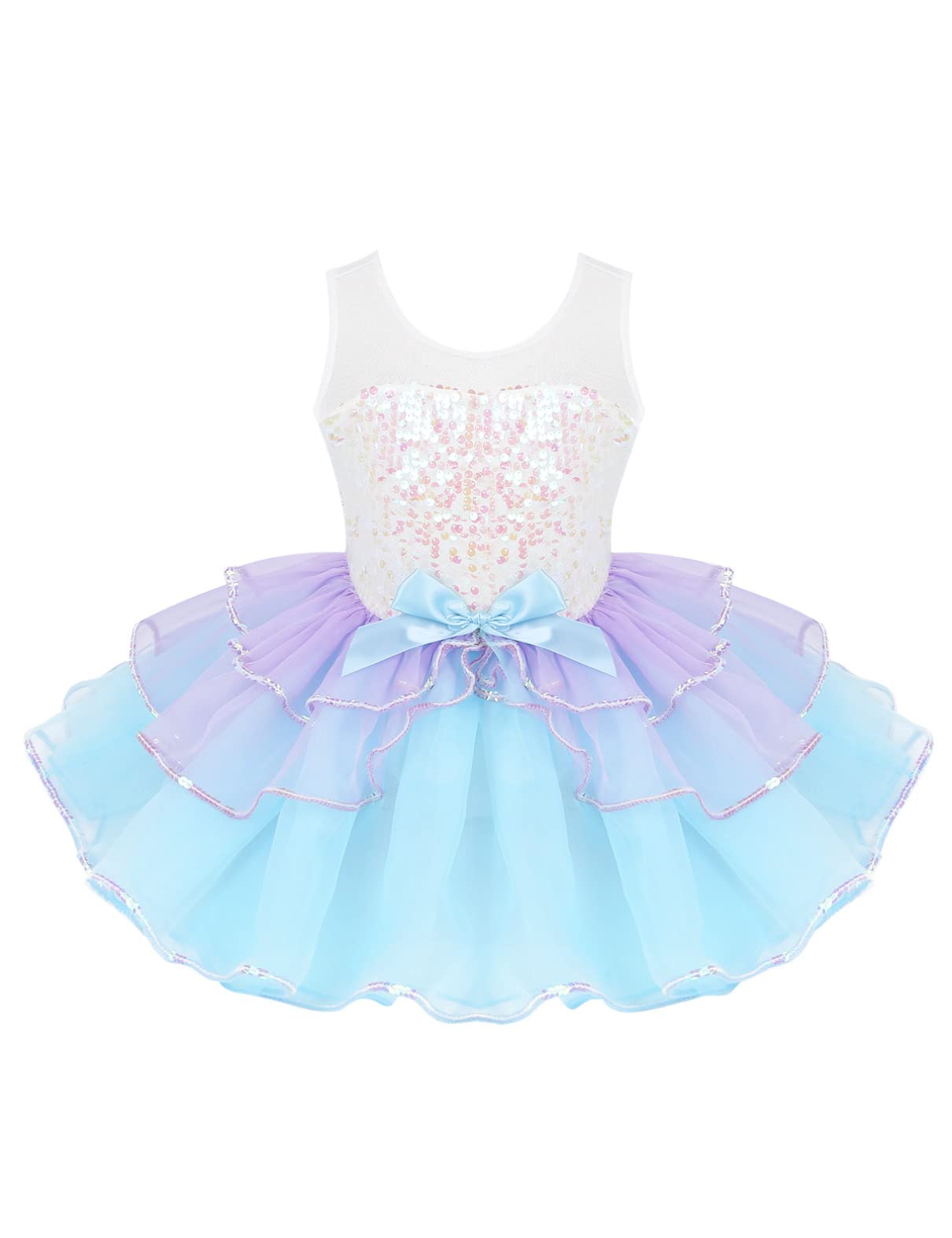 TiaoBug Girls' Ballet Dance Tutu Dress - Shiny Sequins Mesh Ruffled Leotard for Ballet, Gymnastics, Recital & Performance - Perfect for Dance Competitions, Birthday Parties & Photo Shoots