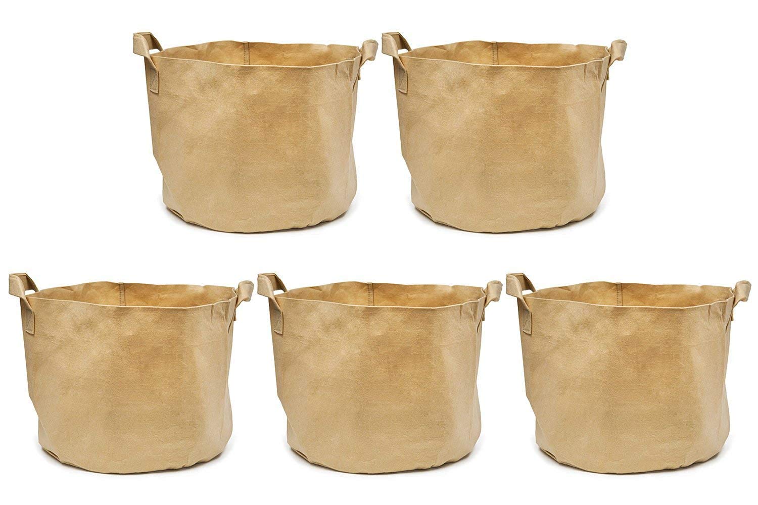 247Garden 5-Pack 1 Gallon Grow Bags - Breathable Fabric Pots with Sturdy Handles (Tan with Black Base) for Indoor/Outdoor Plants, Vegetables, and Herb Gardening