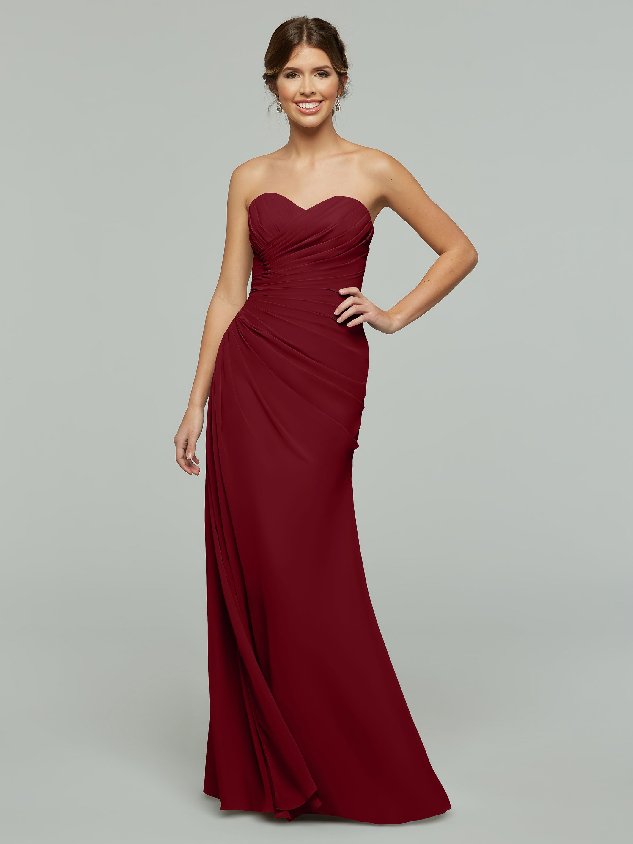 Elegant Strapless Sweetheart Chiffon Bridesmaid Dress with Ruching - Perfect for Weddings, Formal Events & Special Occasions
