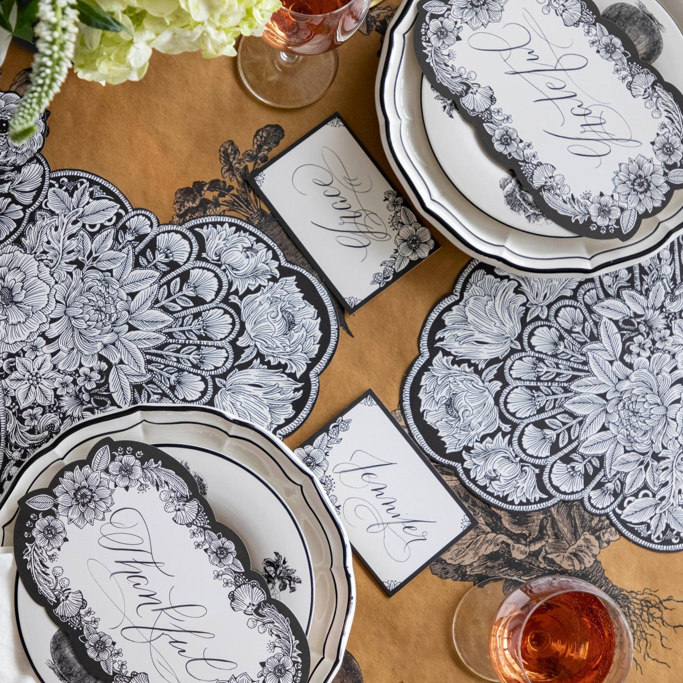 Elegant Ebony Harvest Blooms Place Cards - Perfect for Weddings, Dinner Parties & Special Events