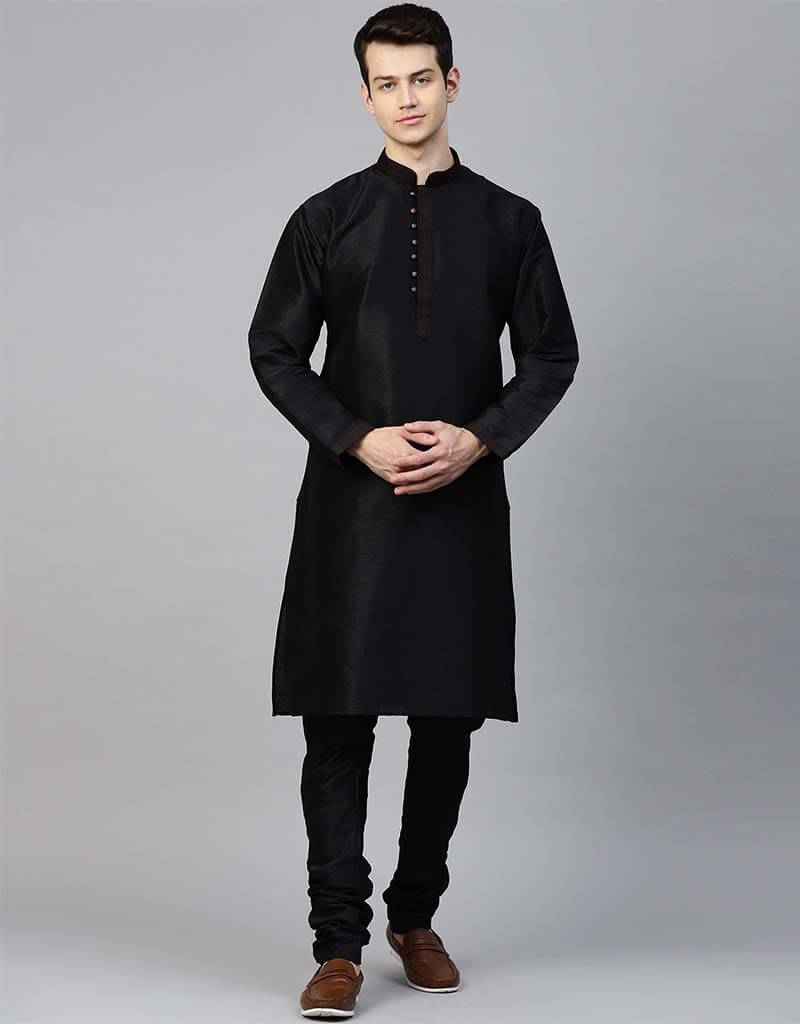 Elegant Black Kurta Dupion Silk Chudidaar Set for Women - Traditional Indian Ethnic Wear for Festivals, Weddings & Special Occasions