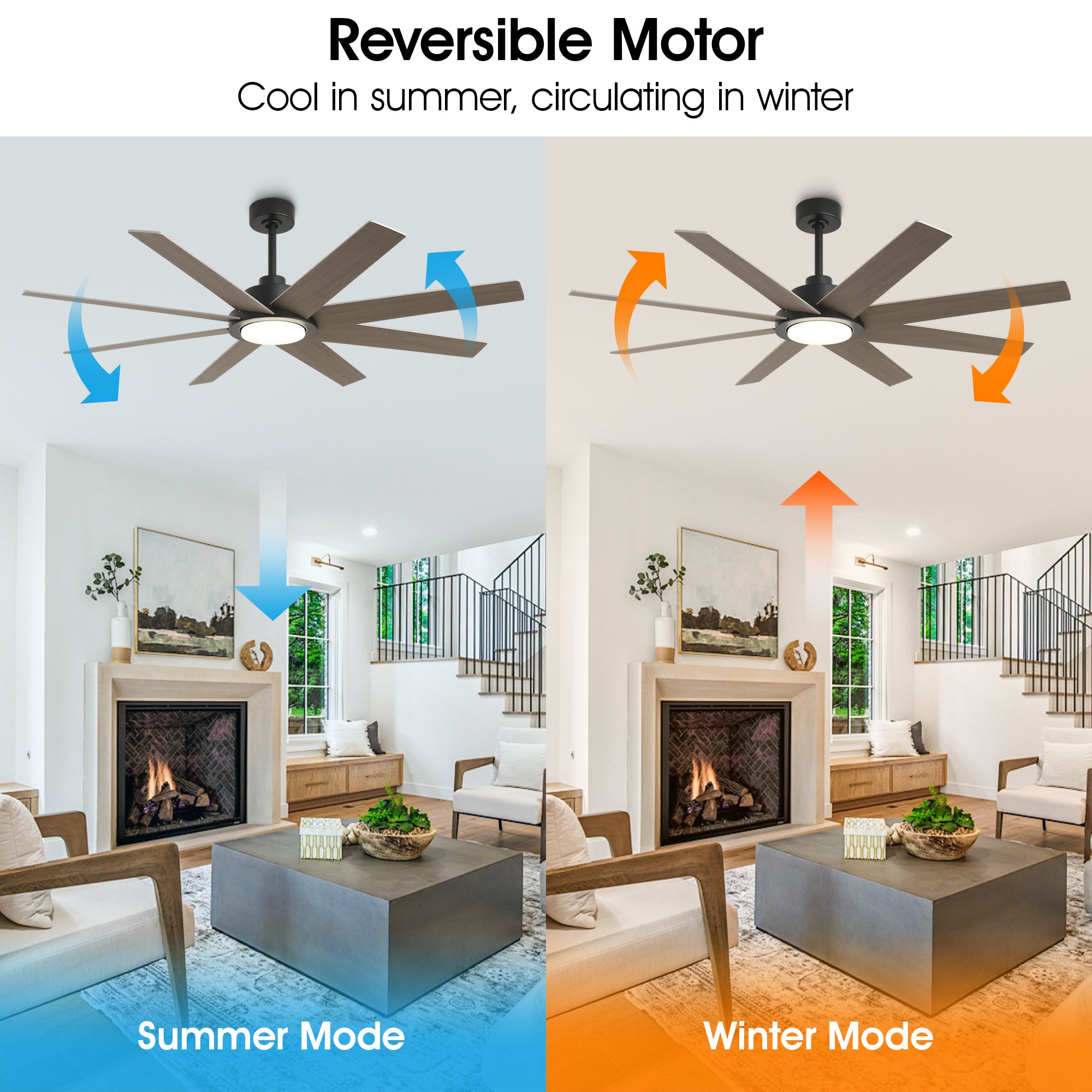 60 DC Motor 8-Blade Modern Ceiling Fan with LED Light & Remote Control - Energy Efficient Quiet Operation for Living Room, Bedroom, and Office