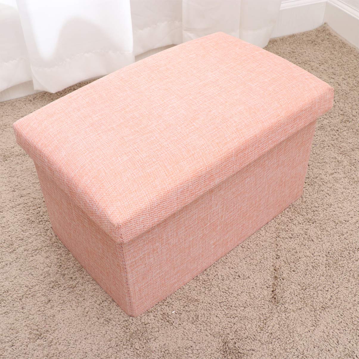 DOITOOL Linen Storage Ottoman Cube - Foldable Foot Rest Stool with Removable Lid, Multifunctional Toy Storage Box for Kids, Living Room, Bedroom & Nursery Organization