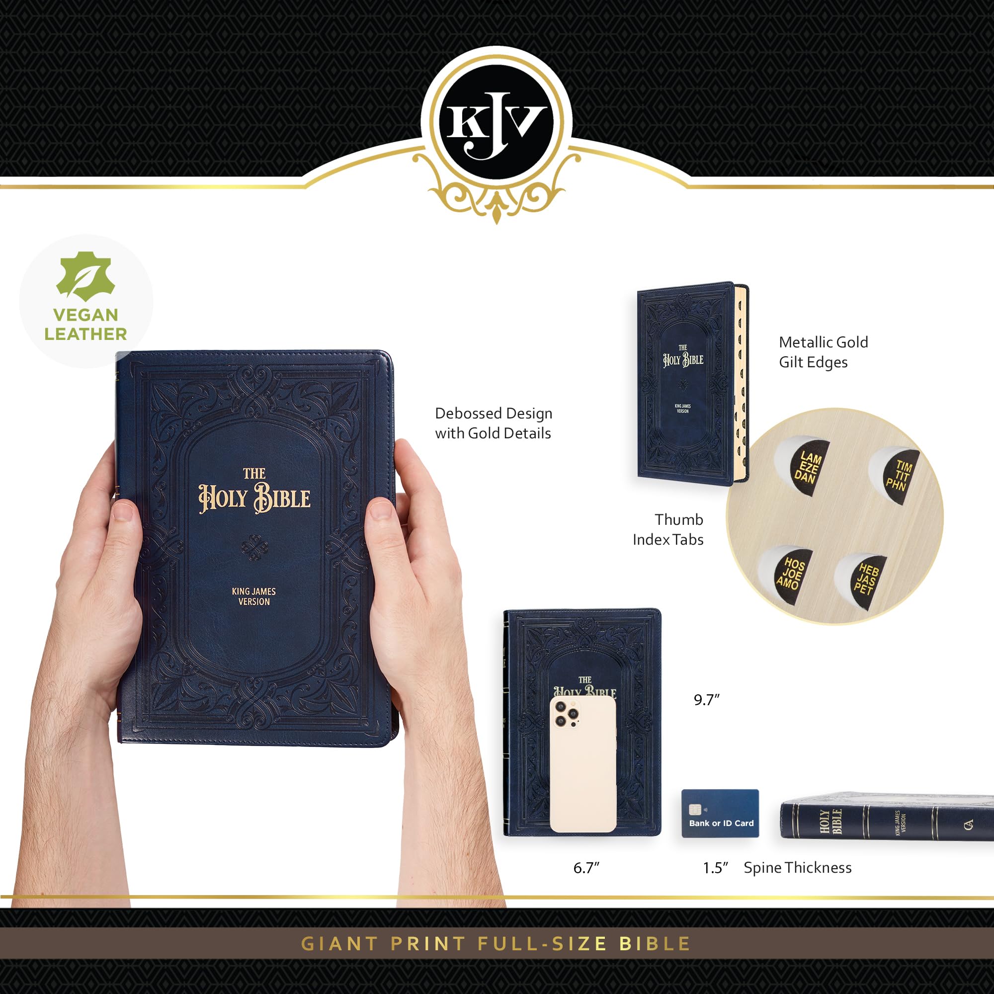 KJV Holy Bible Giant Print Faux Leather Red Letter Edition - Thumb Index & Ribbon Marker, King James Version, Midnight Blue - Perfect for Church, Bible Study & Gift Giving