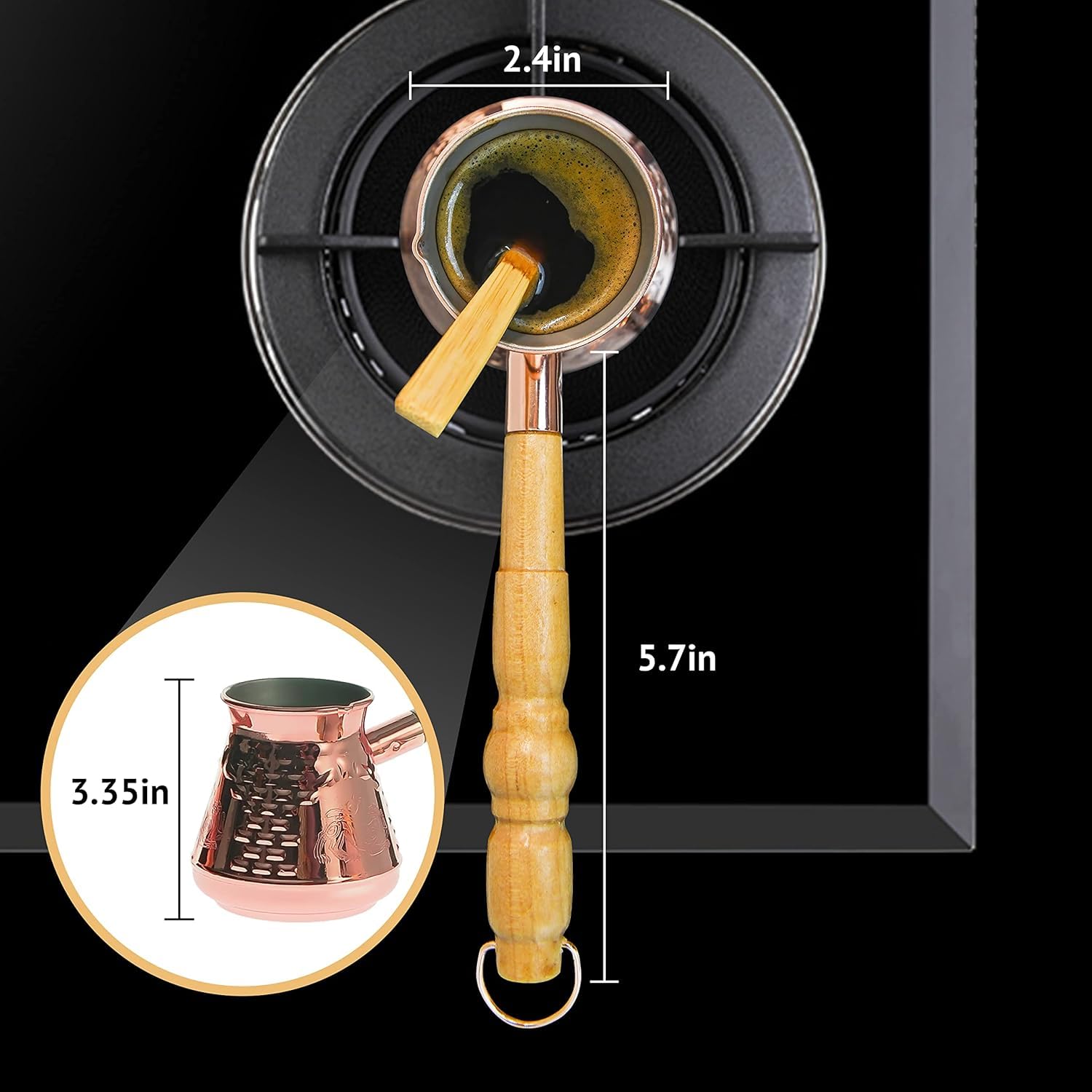 Turkish Coffee Pot - 8.5oz Cezve Ibrik for Greek & Arabic Coffee - 3 Servings - Perfect for Home & Cafe Use