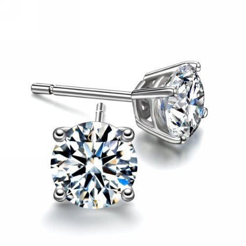 14K White Gold Round Diamond Stud Earrings - 0.60 Carat Total Weight, I1 Clarity, Prime Quality - Perfect for Weddings, Anniversaries & Special Occasions