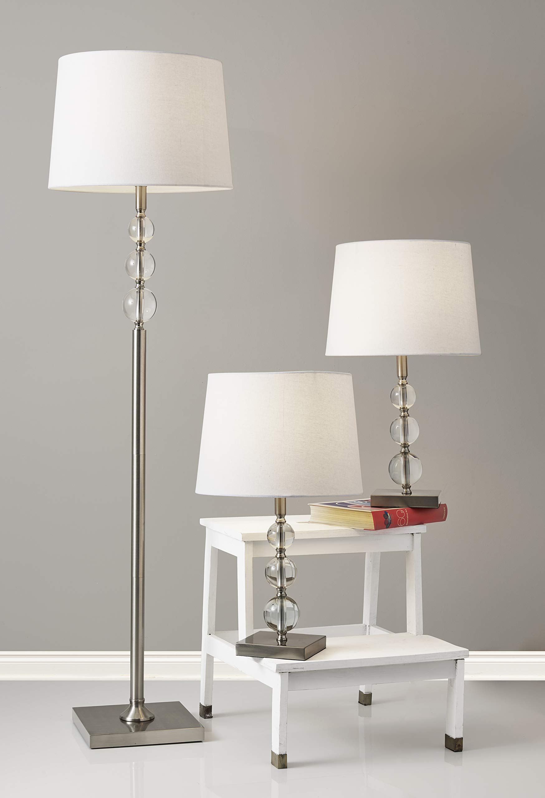 Adesso 1585-22 Olivia 3-Piece Floor Lamp Set - 60.5 Inch Tall & 23 Inch Wide - 150W Brushed Steel & White Finish - Modern Living Room Lighting for Home Decor, Bedroom, Office