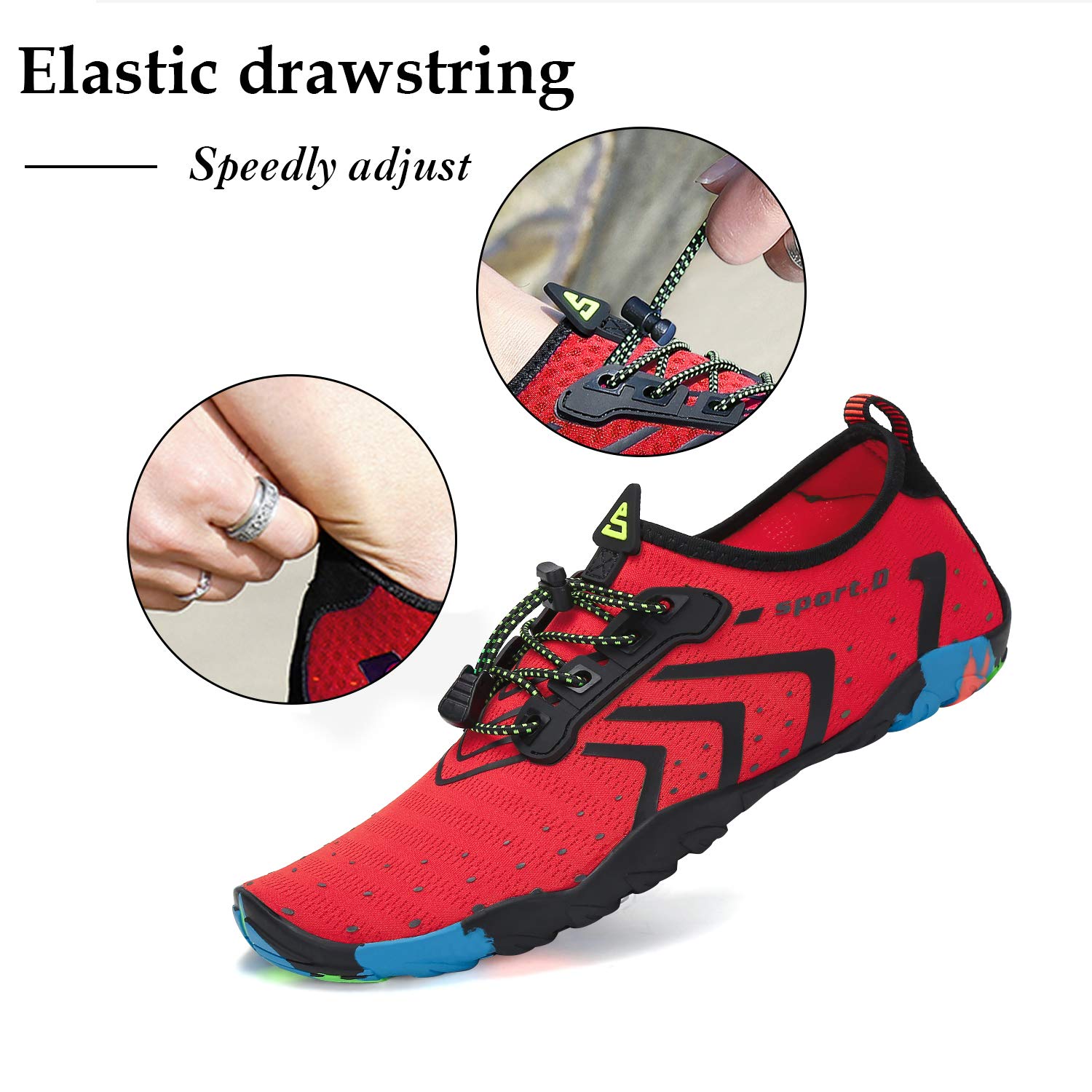 Mishansha Women's Quick Dry Water Shoes for Beach, Swimming, Surfing & Kayaking – Barefoot Aqua Shoes for Water Aerobics & Diving – Lightweight & Comfortable (Red-Black, US Women 5.5/Size 36) – Perfect for Pool, Ocean & Water Sports Activities