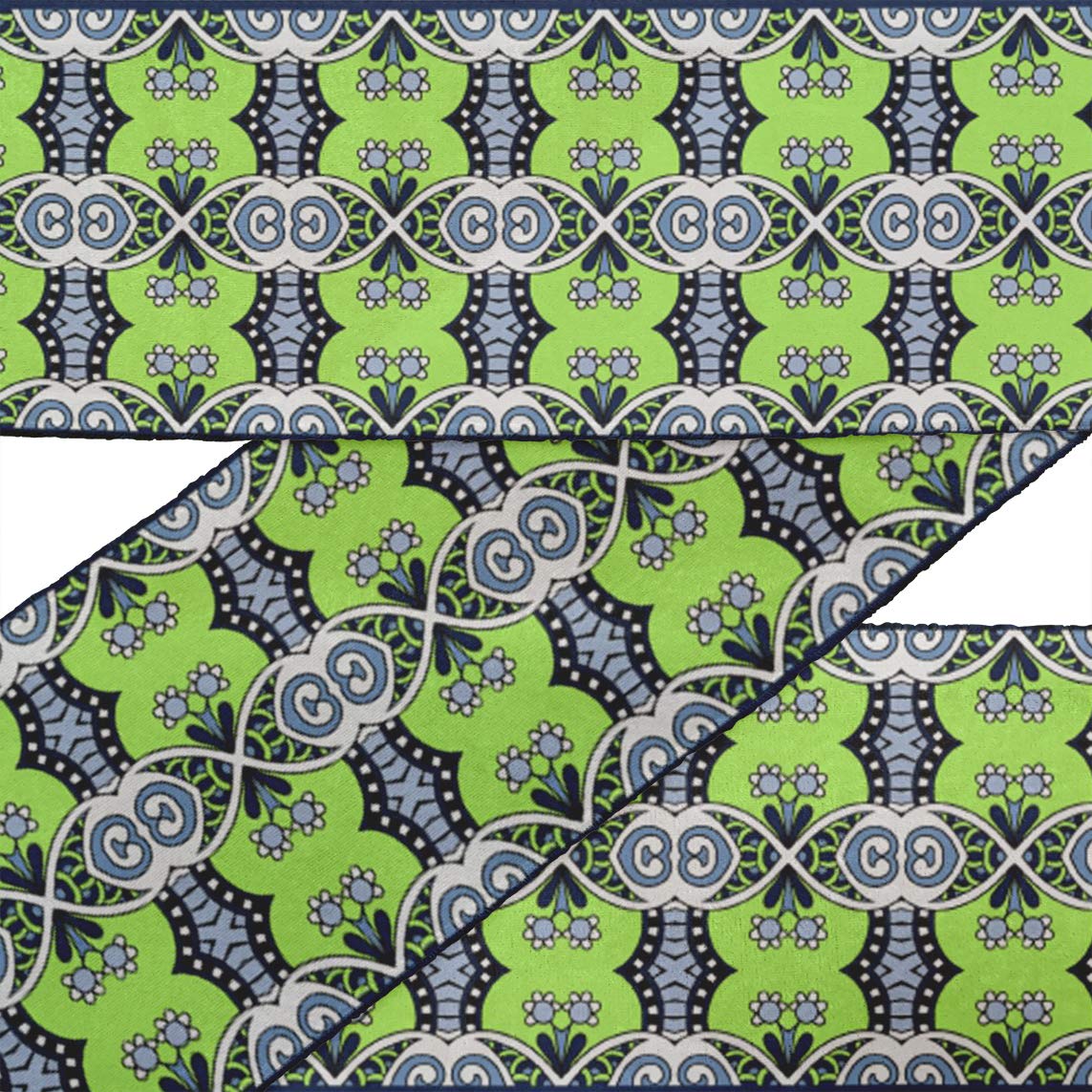 Green Ethnic Floral Printed Velvet Ribbon Trim - 9 Yards, 2 Inches Wide for Crafts, Sewing & DIY Accessories | Decorative Fabric Laces for Home Decor, Clothing & Gift Wrapping