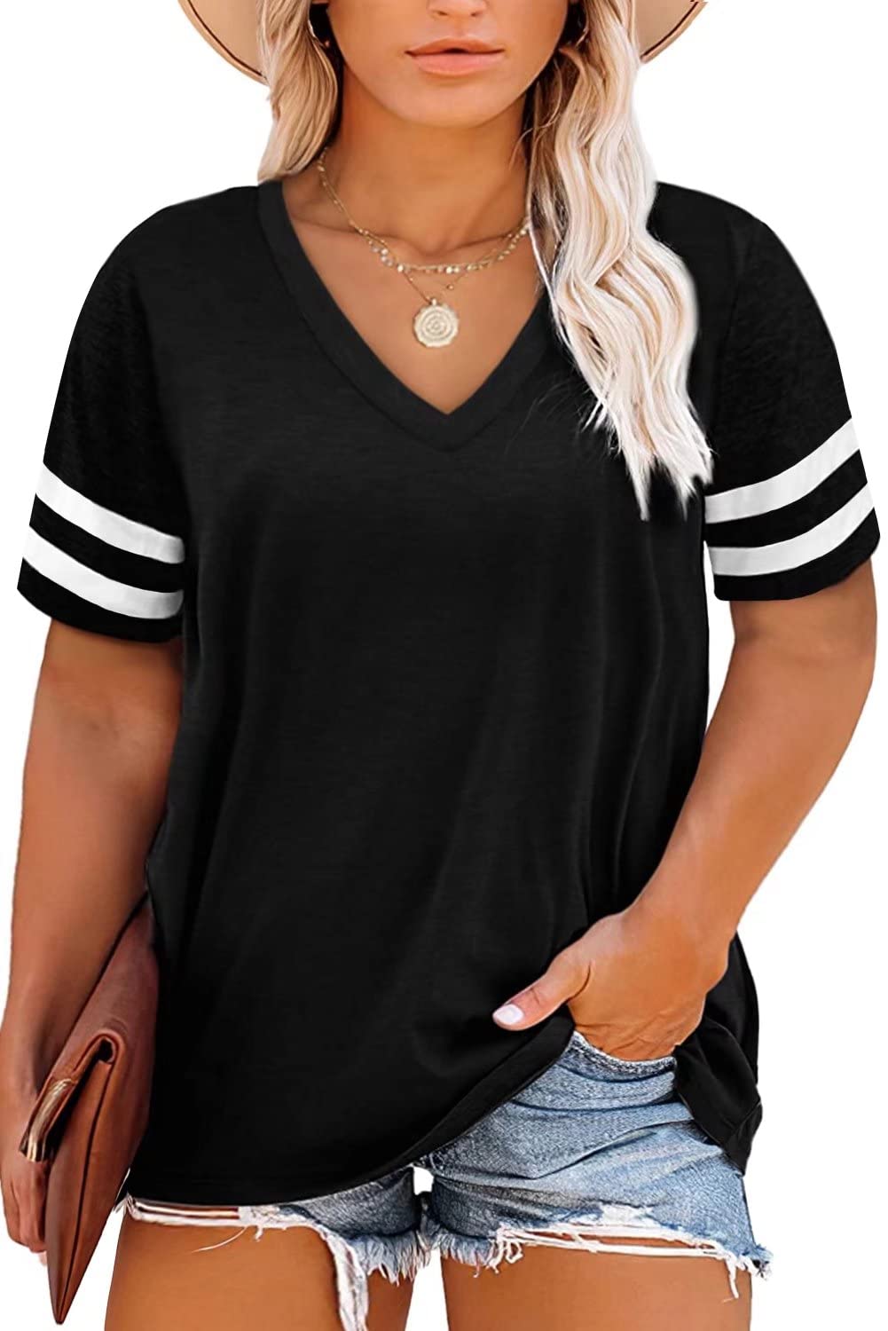 Wkior Plus Size Women's Short Sleeve Loose Casual T-Shirts & Tunics - Comfortable Basic Tops for Everyday Wear, Work & Outings