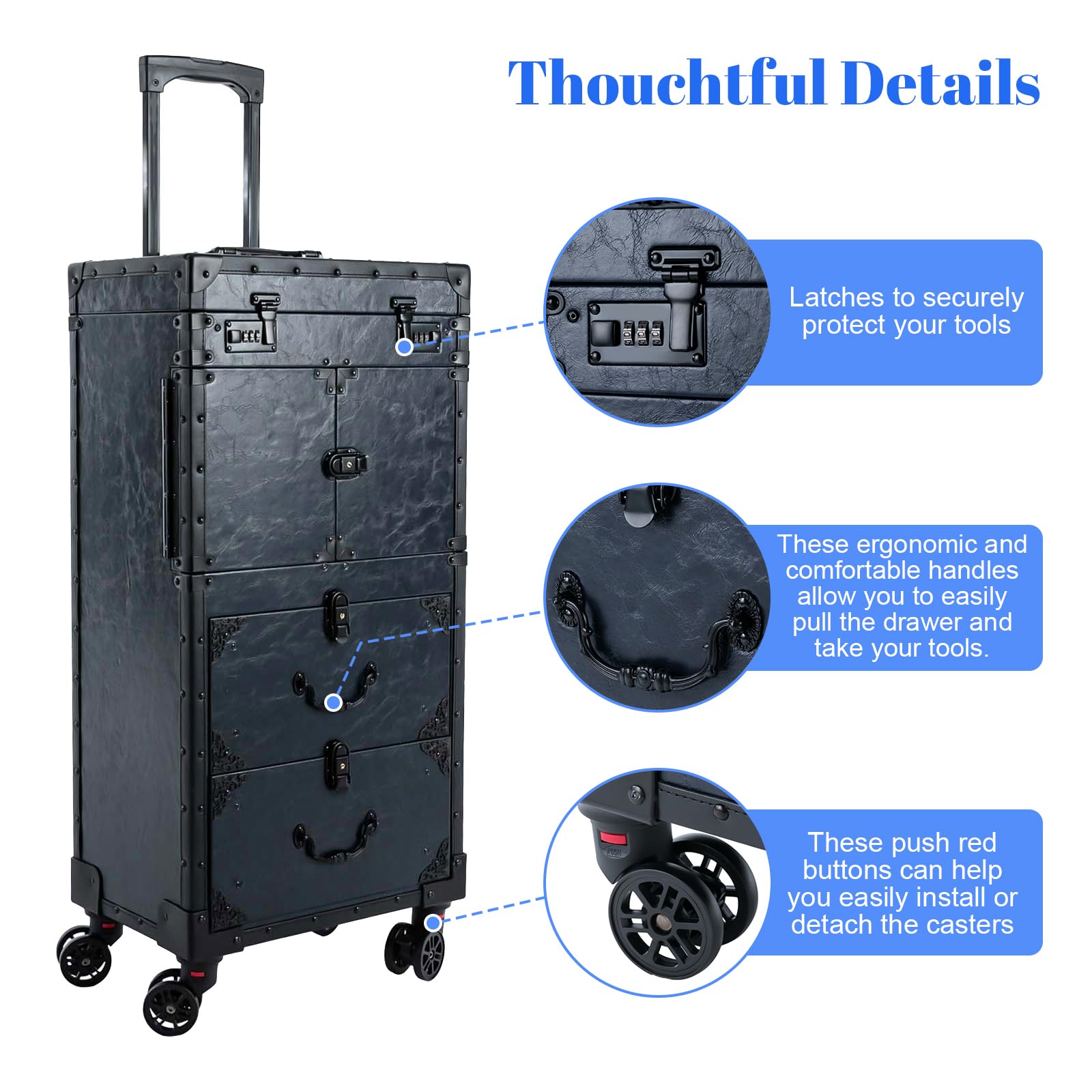 Professional Rolling Makeup Train Case with 360° Swivel Wheels - Large Portable Nail & Hairstylist Organizer for Cosmetologists (Blue) | Perfect for Salon, Travel & Mobile Beauty Services