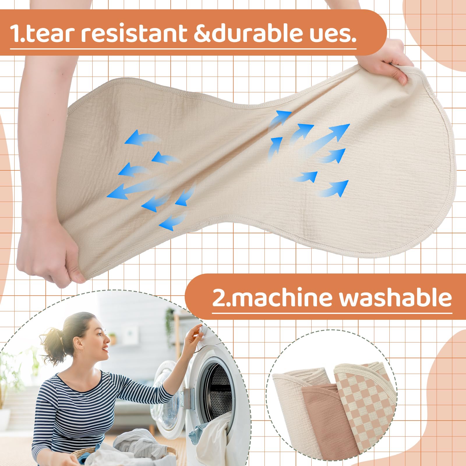 3 Pack Organic Cotton Peanut Changing Pad Liners - Waterproof, Washable & Reusable Diaper Mats for Baby - Fits Peanut Shape Changing Table - Soft & Warm for Baby's Back (Checker Style) | Perfect for Nursery, Daycare & Travel