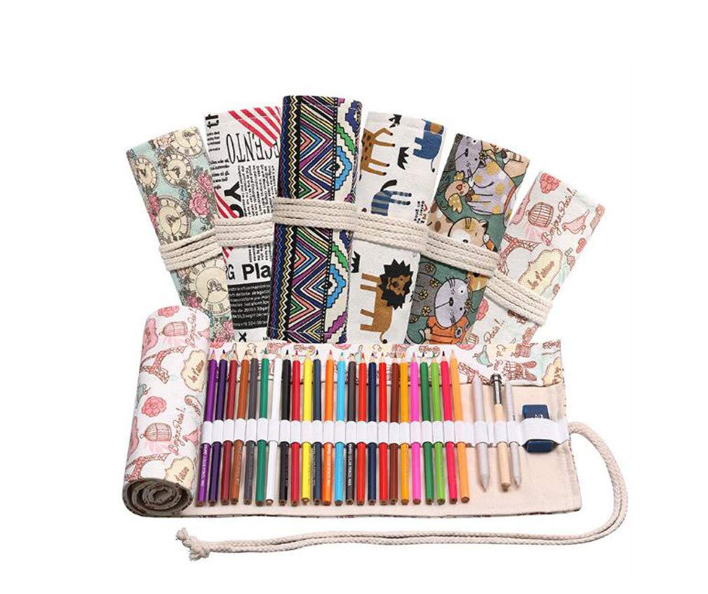 FZBNSRKO 72-Slot Colored Canvas Pencil Case Roll - Cute Cat Design for Students, Artists & Adults | Perfect for School, Travel & Art Supply Organization