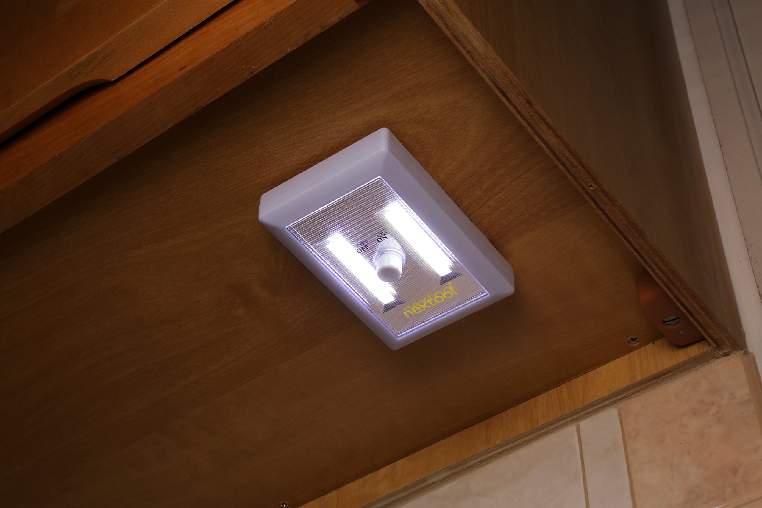 Dimmable COB LED Cordless Tap Light with Adjustable Brightness - Battery Operated Night Light (Includes 3 AAA Batteries & Adhesive Strips) - Perfect for Closets, Cabinets, Stairs & Bedrooms - White