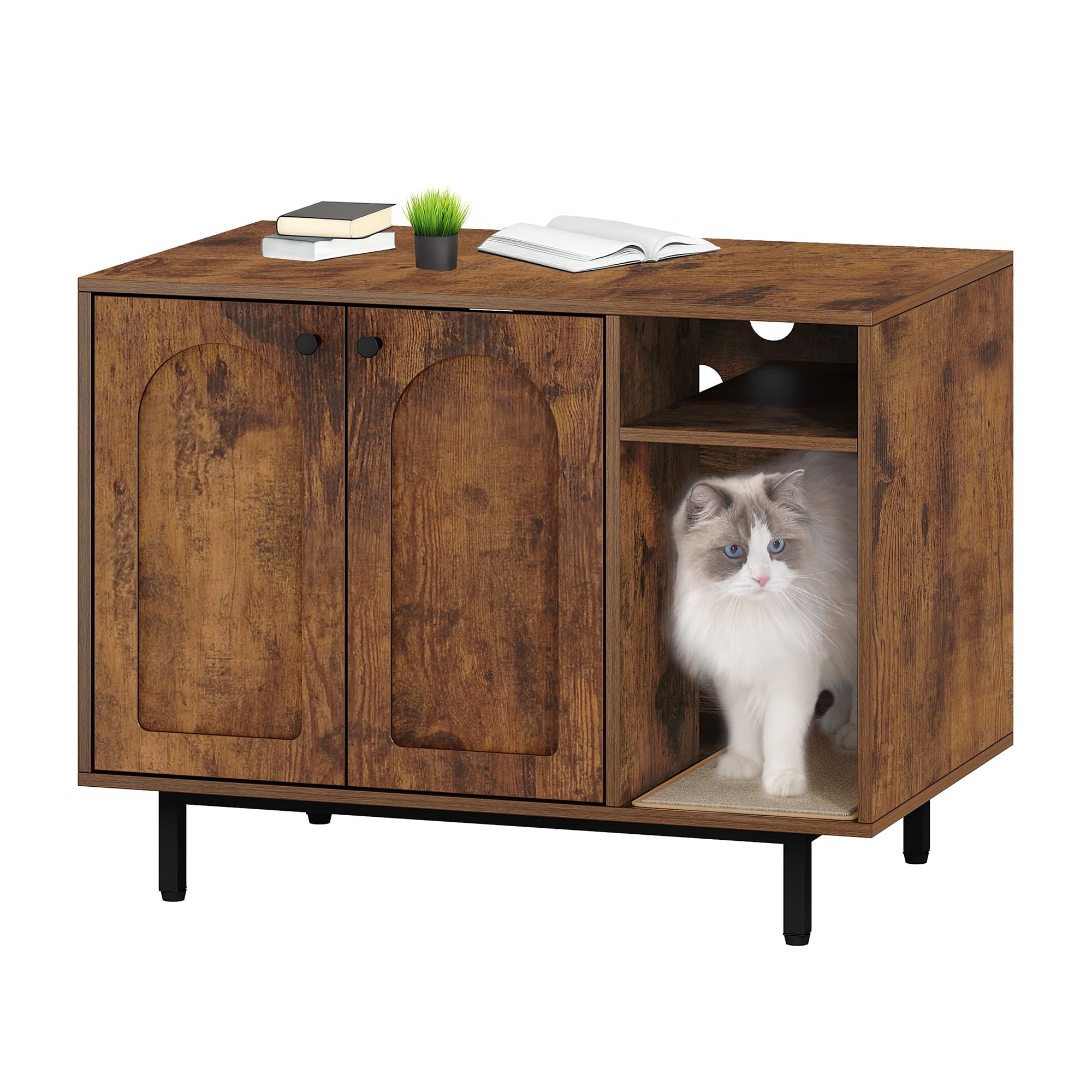 Hidden Cat Litter Box Enclosure - Wooden Pet House Side Table with Storage | Rustic Brown Furniture for Living Room & Bedroom | Discreet Litter Solution for Small Spaces & Home Decor