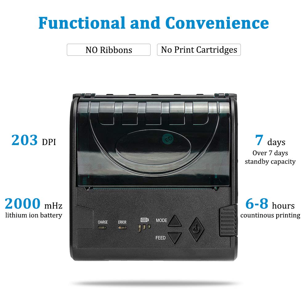 NETUM Wireless Bluetooth Thermal Receipt Printer - 80mm Portable POS Printer for Android, Restaurant & Retail Use | USB & Bluetooth Connectivity | Perfect for Mobile Sales, Food Trucks & Small Businesses