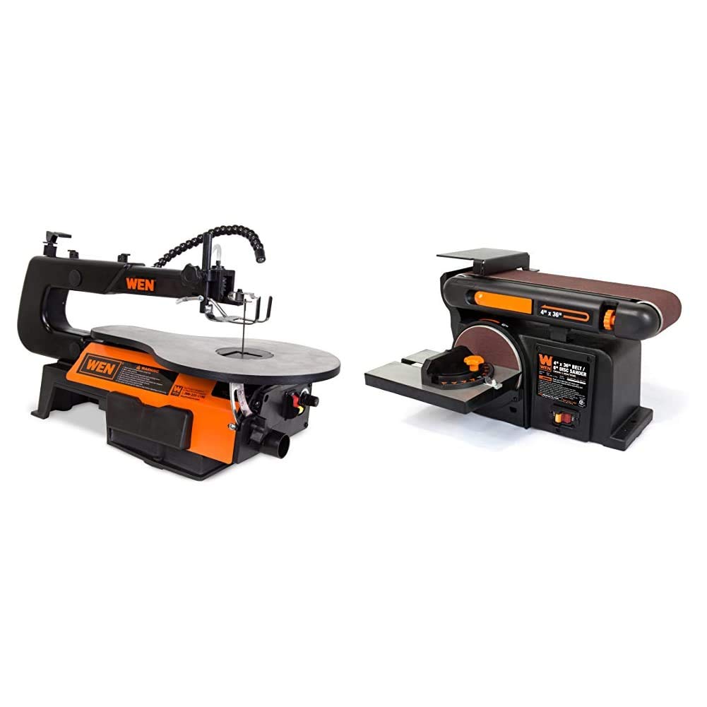 WEN 16-Inch Variable Speed Scroll Saw with Belt Disc Sander Combo - Perfect for Woodworking, DIY Projects & Crafting