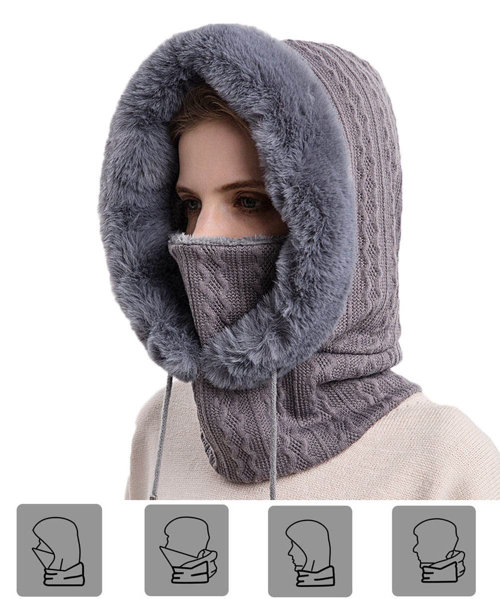 Women's Fleece Ski Mask Balaclava - Winter Face Cover Hood with Neck Protection for Skiing, Snowboarding, Hiking & Dog Walking - Cold Weather Outdoor Sports Gear