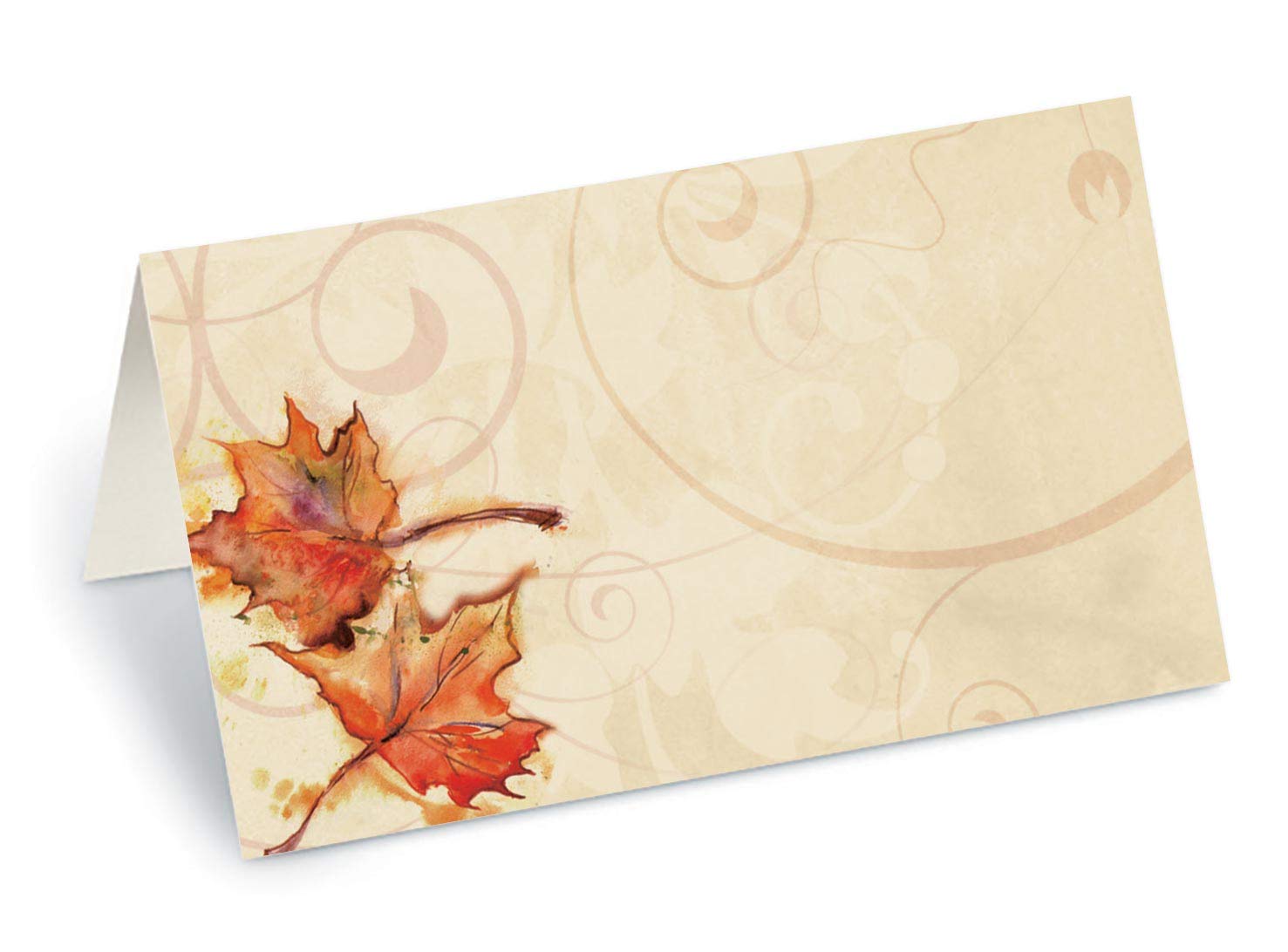 Vintage Fall Leaves Folded Place Cards - 100 Count Autumn Thanksgiving Table Decorations for Wedding, Dinner Party & Holiday Gatherings