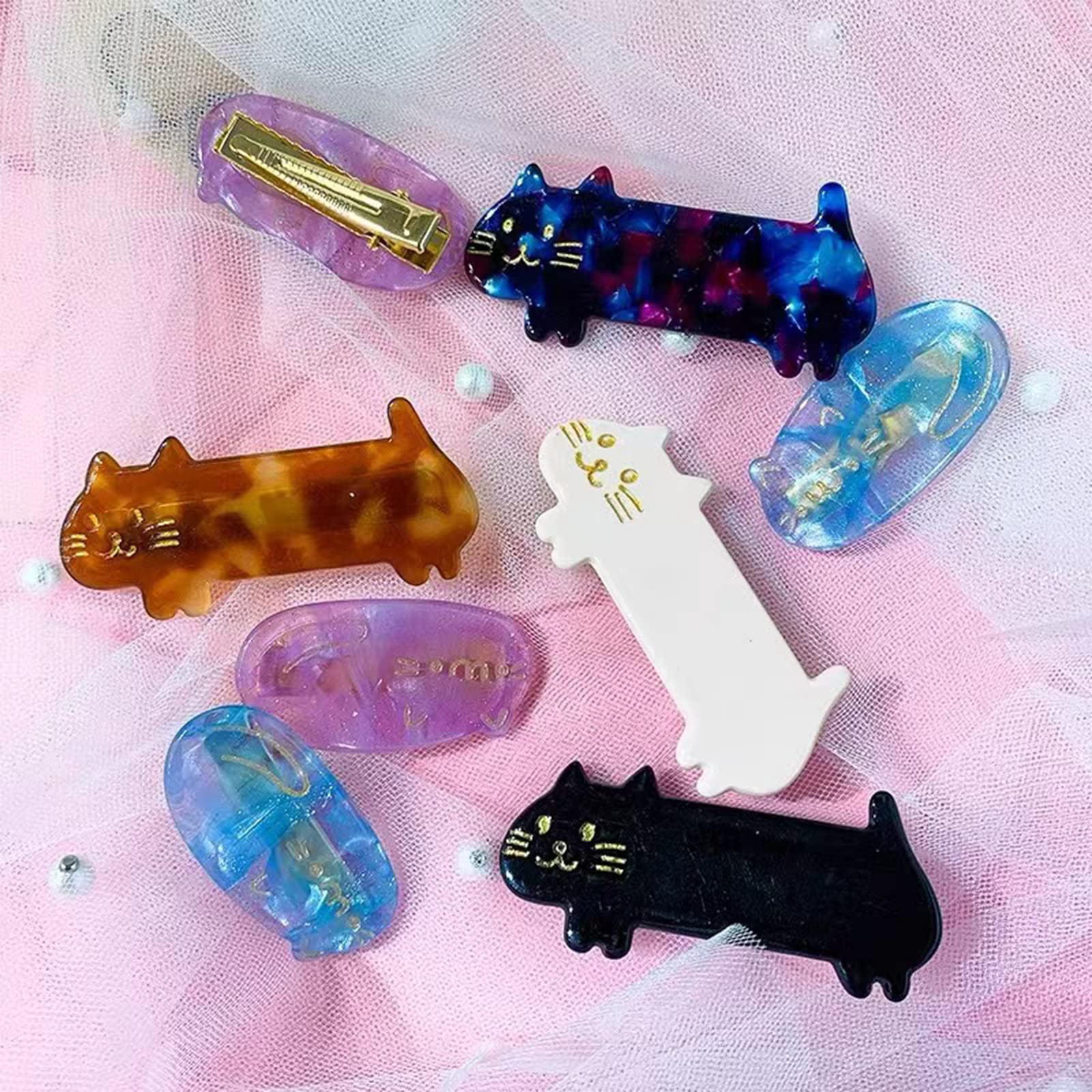 8 Pcs Cute Cat Hair Clips - Small Kitty Barrettes for Girls, Teens & Women - Fashionable Acrylic Resin Hair Accessories for School, Parties & Daily Wear