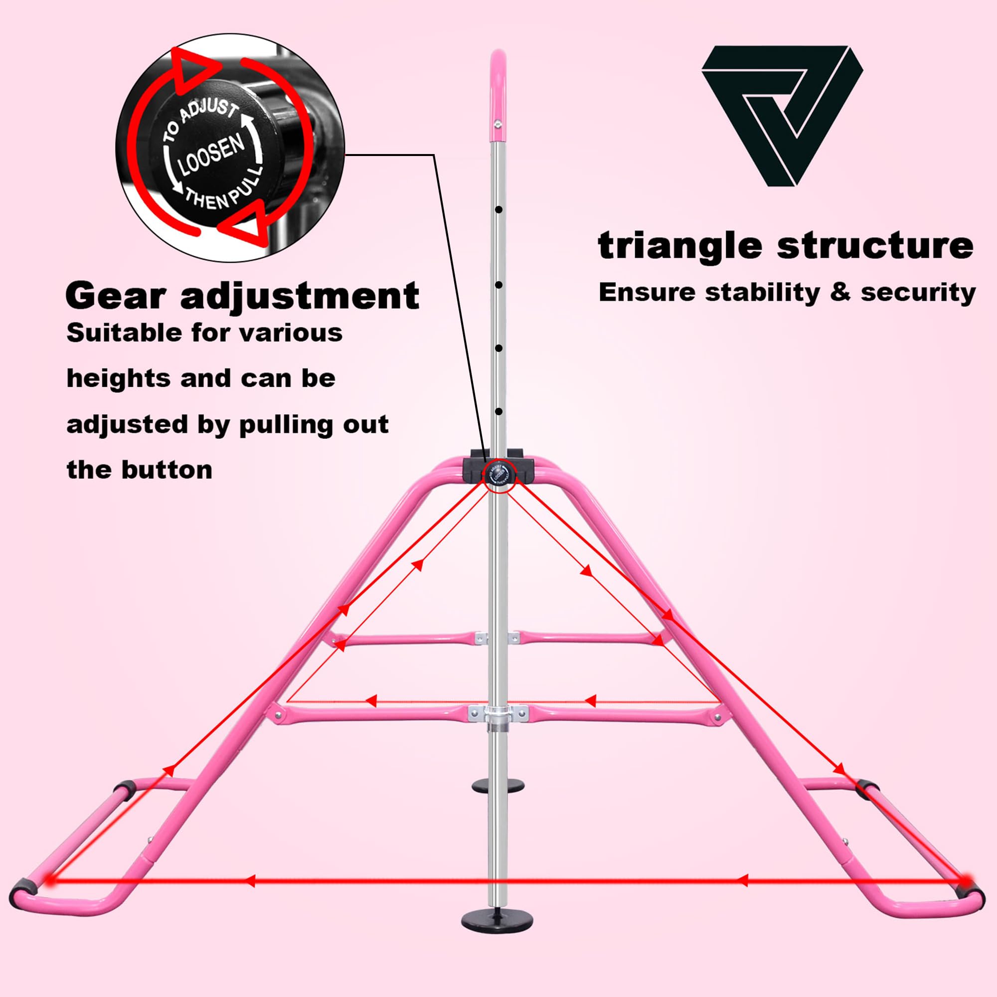 ITHWIU Adjustable Gymnastics Bar - Foldable Horizontal Training Bar for Kids & Adults, Height Adjustable from 3-5ft - Perfect for Home Gym, Backyard Practice & Indoor Gymnastic Training