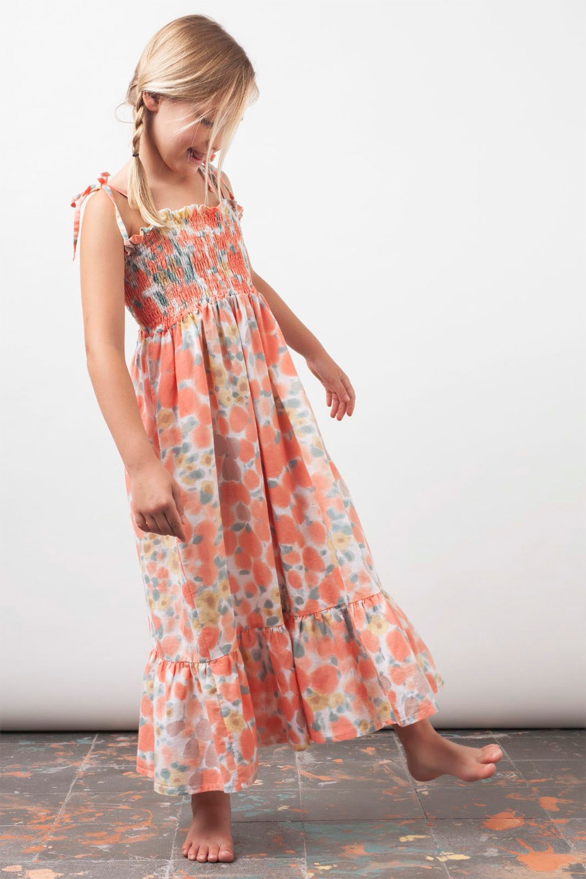 Vintage Watercolor Maxi Dress for Girls - Floral Boho Long Dress for Kids, Perfect for Parties, Weddings & Special Occasions