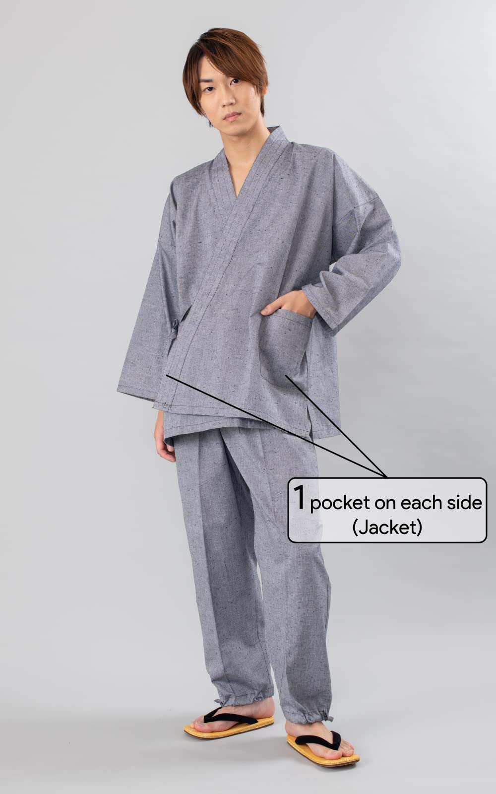 Authentic Japanese Samue Men's Traditional Loungewear - Made in Japan (Gray, Medium) - Perfect for Meditation, Yoga & Relaxation at Home