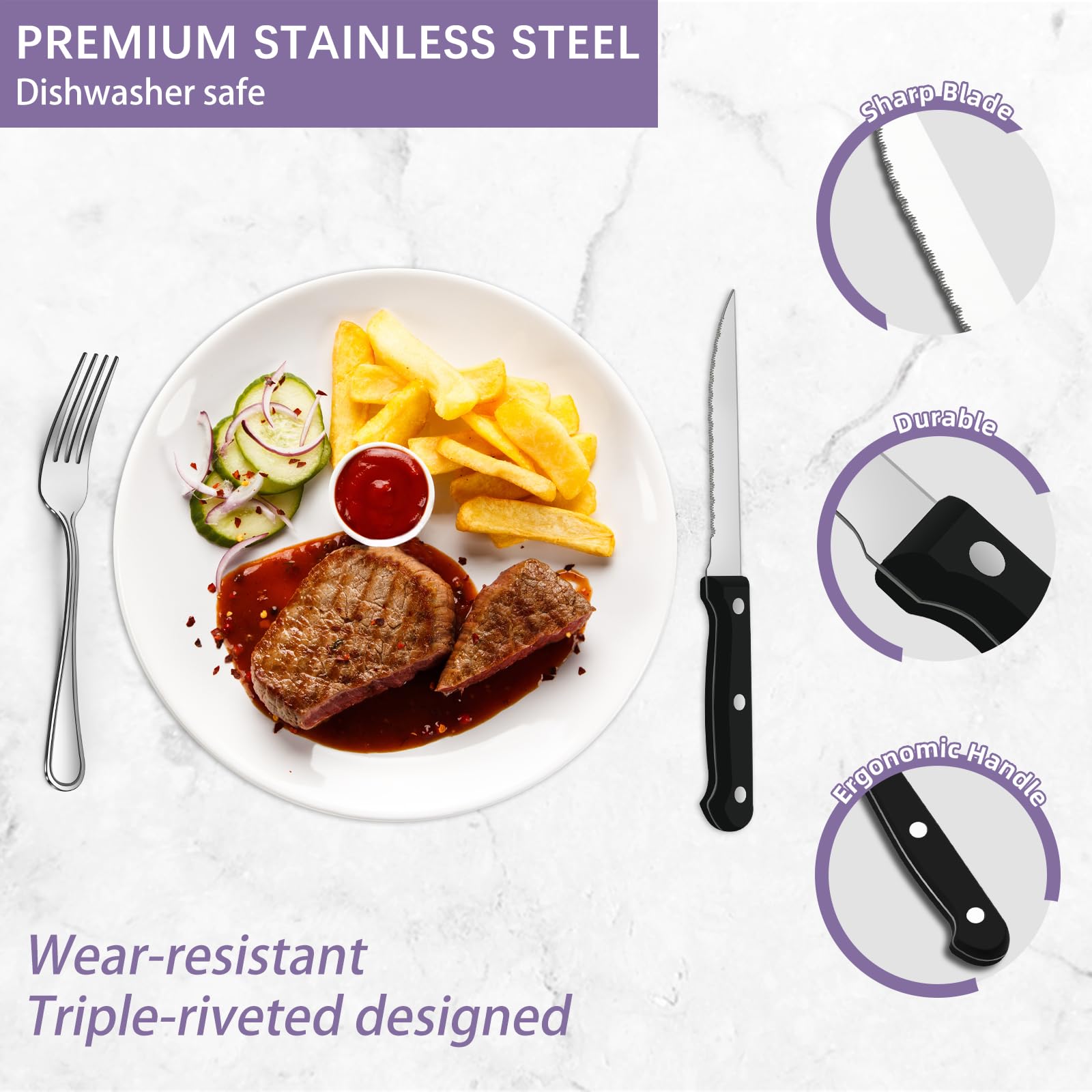 72-Piece Stainless Steel Silverware Set - Service for 12 with 12 Steak Knives, Mirror Polished Flatware Set (Spoons, Forks, Knives) - Dishwasher Safe & Stylish Design - Perfect for Dinner Parties, Weddings, and Everyday Dining