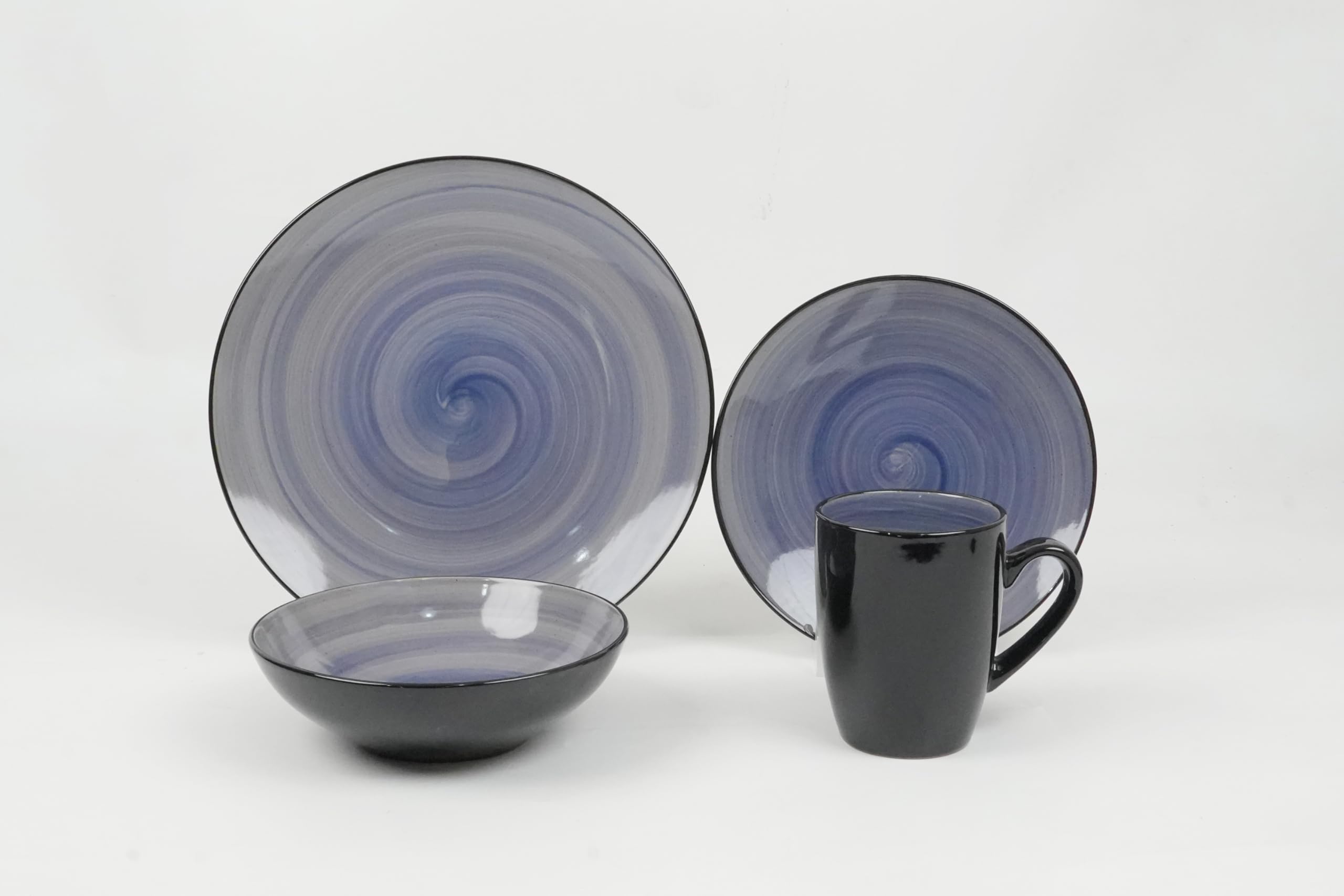 Stoneware Sonoma 16-Piece Dinnerware Set in Black & Speckled Cobalt Blue - Durable Stoneware Dinner Plates, Bowls & Mugs - Perfect for Everyday Dining, Family Gatherings & Restaurant Use