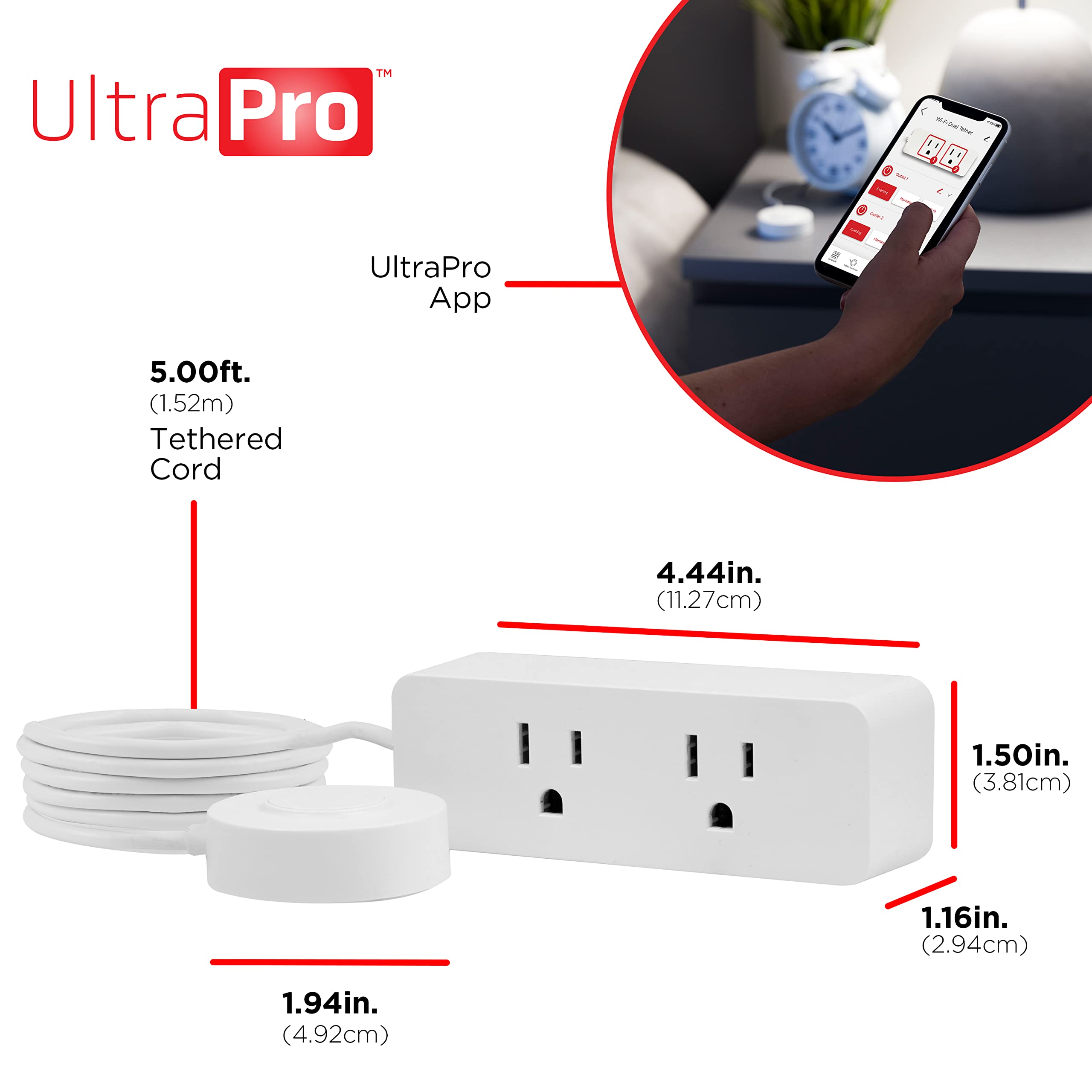UltraPro Smart Plug WiFi Outlet - Dual Smart Outlet Works with Alexa & Google Home, No Hub Required, Remote Control via App | Perfect for Smart Home Automation, Controlling Lights & Appliances Anywhere