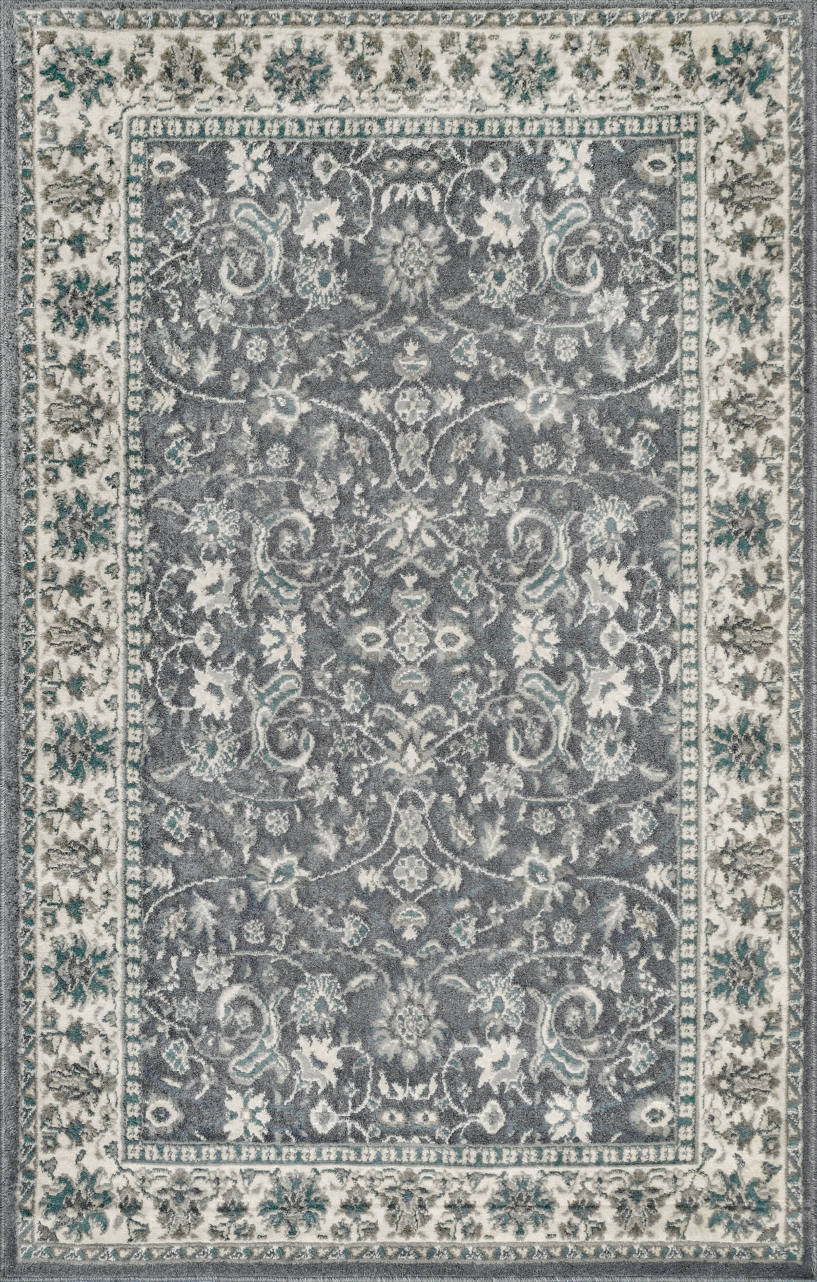 Classic Floral Area Rug in Grey - Soft Non-Slip Living Room Carpet for Bedroom, Dining Room & Home Decor