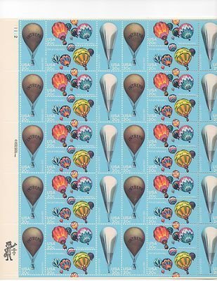 40 x 20 Cent US Postage Stamps Sheet - Hot Air Balloons Design | Scot 2032-35 by USPS | Perfect for Collectors, Scrapbooking & Philately