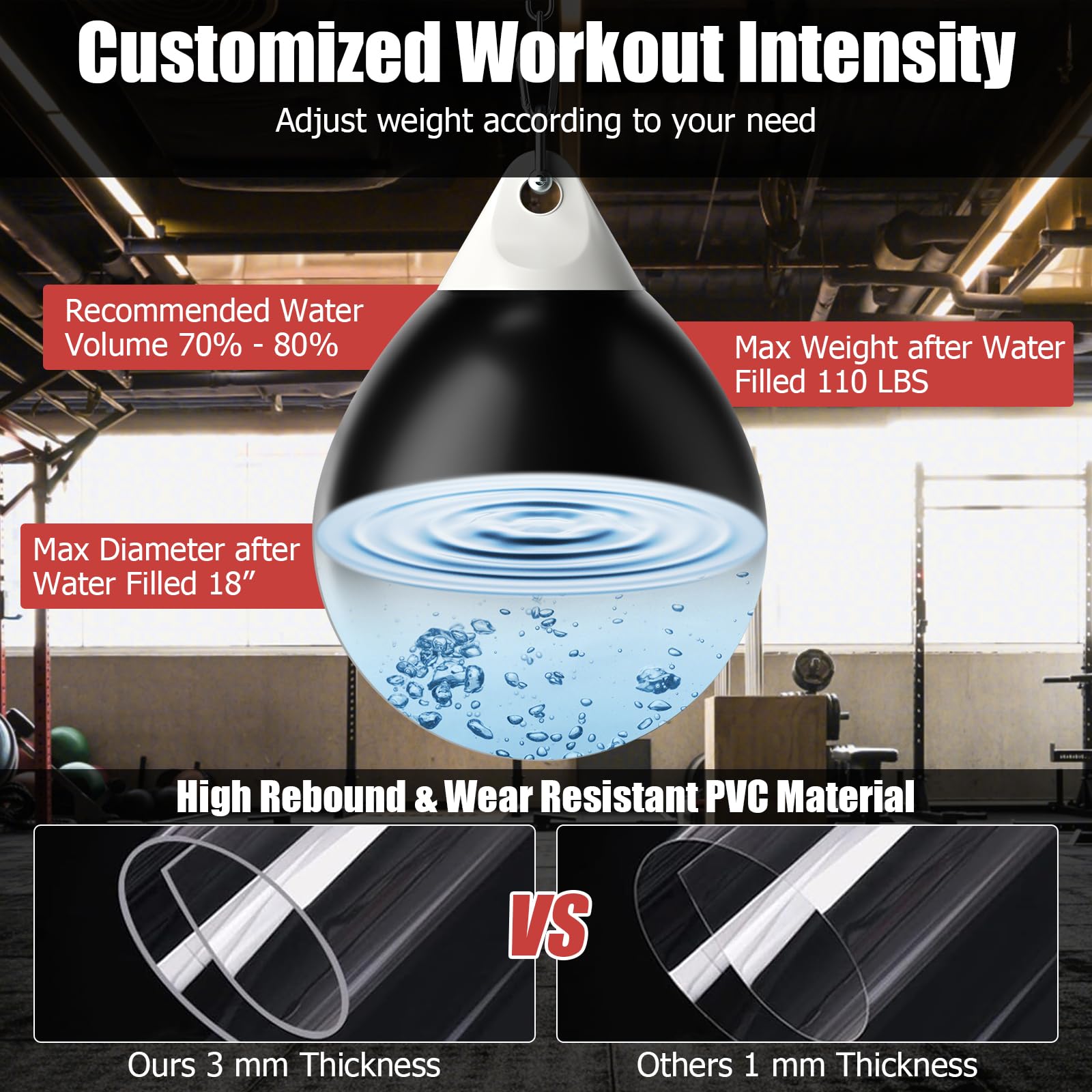 GYMAX Heavy Duty Water Filled Punching Bag with Water Injector & Hanging Accessories - Folding Boxing Bag for Home Gym, Boxing Training Equipment for Adults & Teens - Perfect for MMA, Kickboxing, and Fitness Workouts