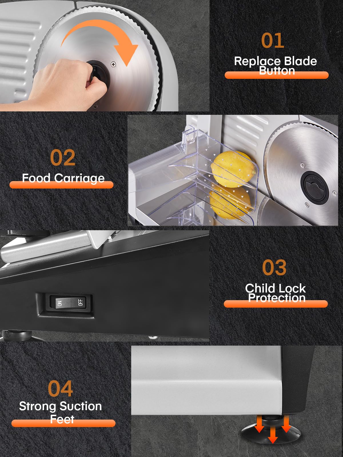 FOHERE 200W Electric Meat Slicer for Home Use - 7.5