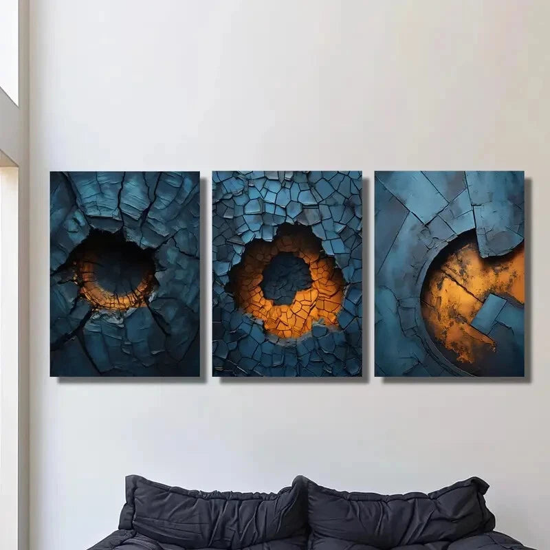 3-Piece Abstract Blue Metal Texture Wall Art - Ready to Hang Modern Home Decor for Living Room, Bedroom & Office | Metal Print Canvas for Contemporary Interior Design