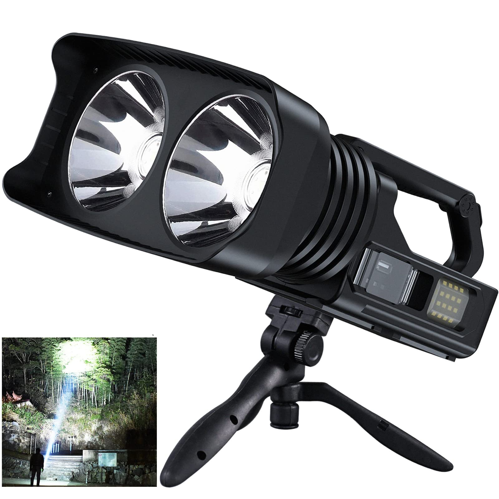 MIXILIN 100,000 Lumens Rechargeable LED Spotlight - Super Bright Handheld Hunting Flashlight with COB Light & Tripod | Waterproof Portable Spotlight for Hunting, Boating, Camping, Emergency, Outdoor Adventures