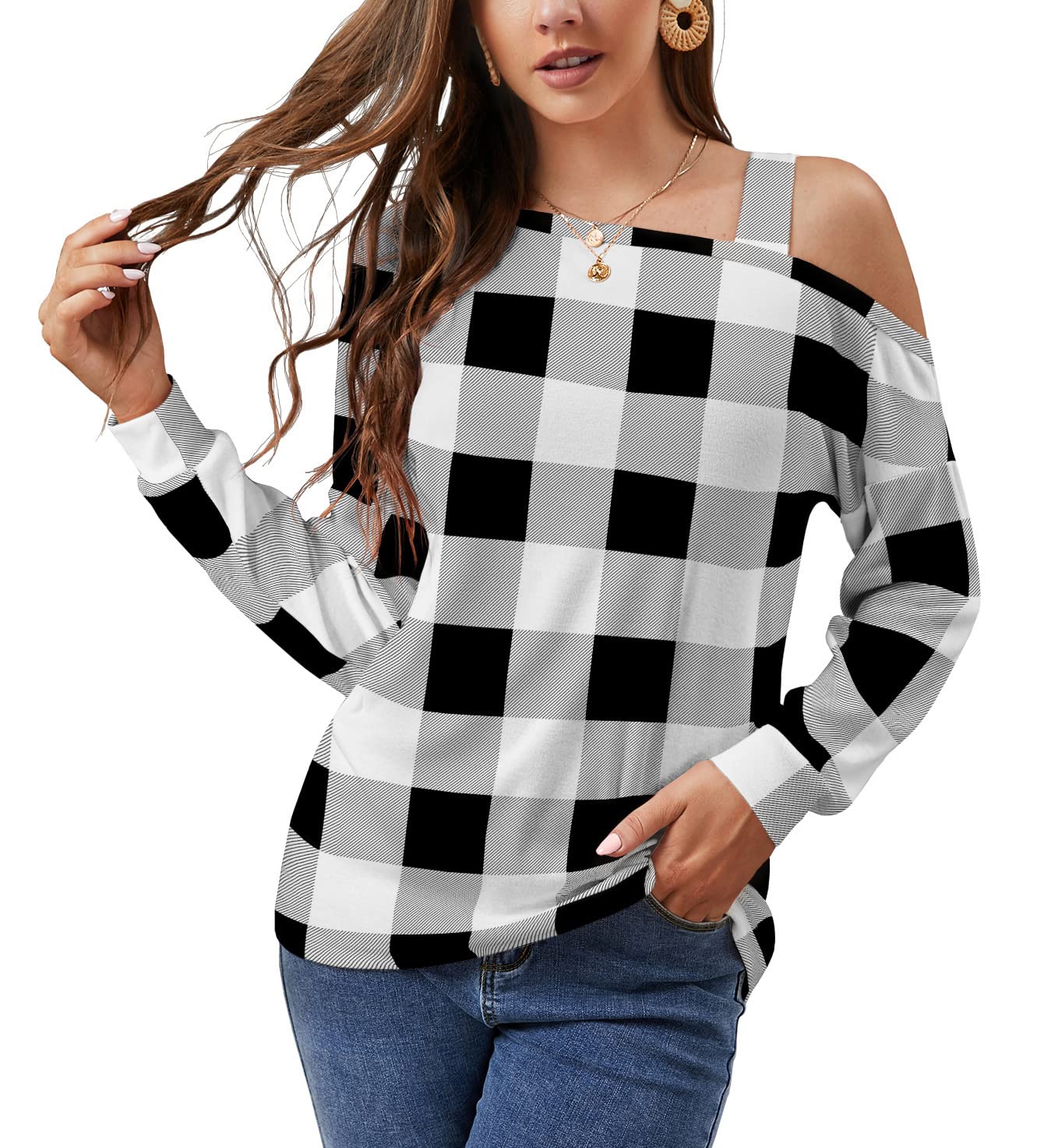 JINKESI Women's Casual Cold Shoulder Blouse - Long & Short Sleeve Tunic Tops for Summer, Spring & Fall - Perfect for Office, Party & Daily Wear