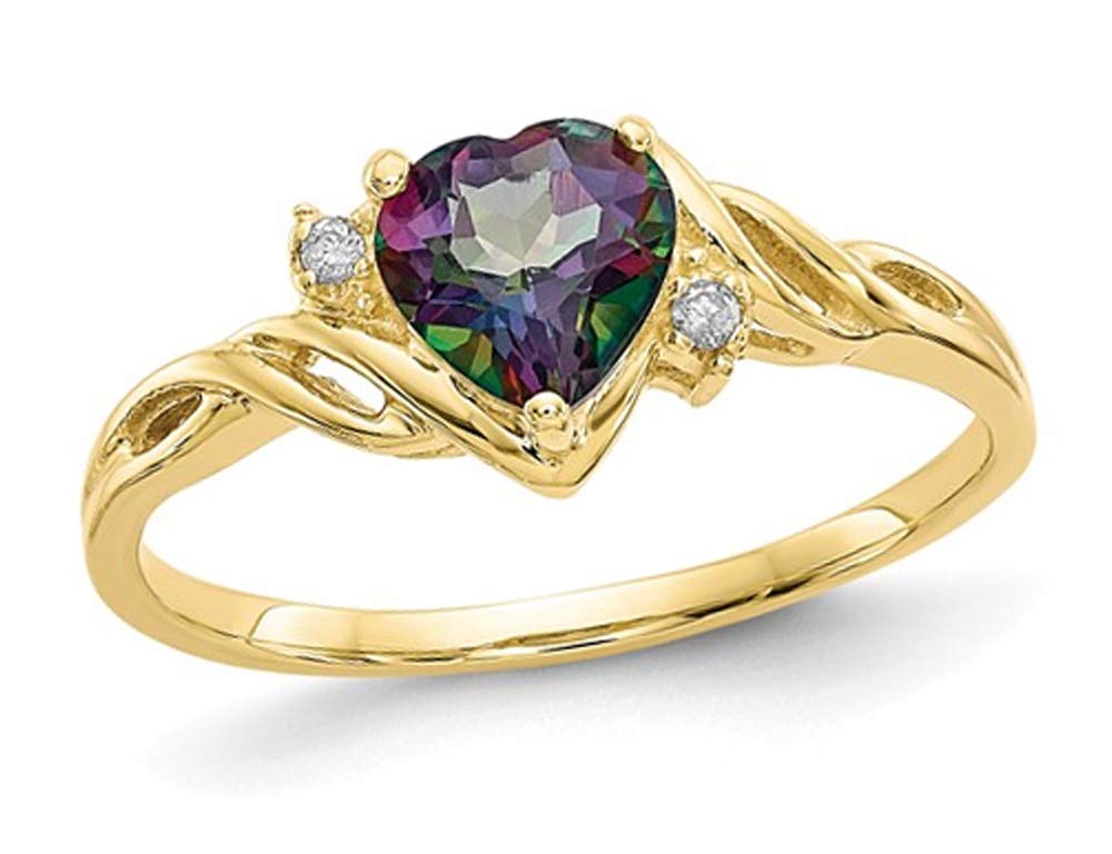 1.00 Carat (ctw) Mystic Fire Topaz Heart Ring in 10K Yellow Gold (Size 6) - Elegant Valentine's Gift, Anniversary Jewelry for Women, Romantic Proposal Ring for Her