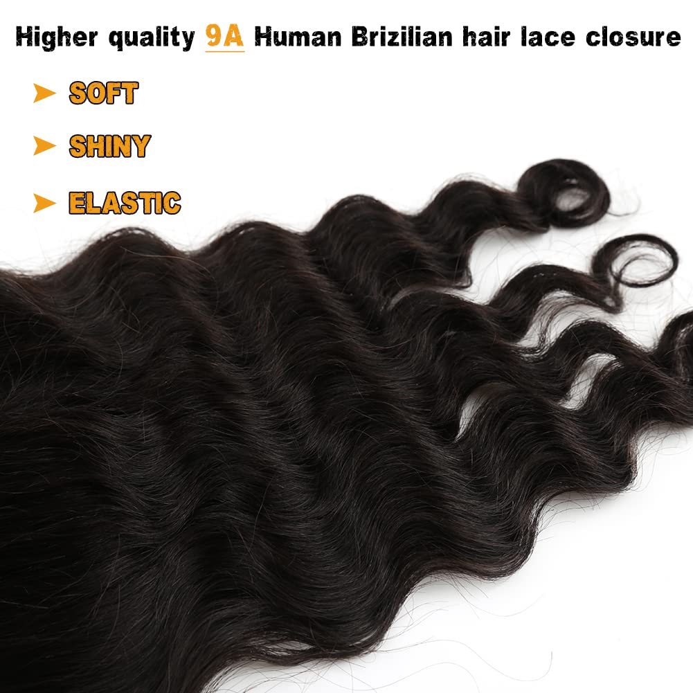 10A Premium 100% Virgin Brazilian Human Hair 5x5 Lace Closure - 16inch Loose Deep Wave 130% Density with Baby Hair (Natural Color) | Perfect for Sew-In Weaves, Protective Styling & Everyday Glam Looks