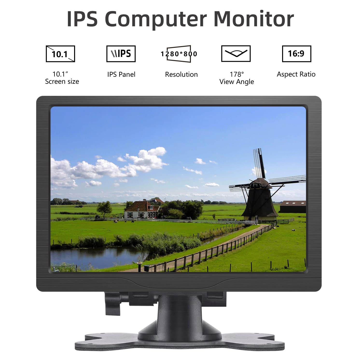 10.1 Inch HDMI Monitor 1280x800 Portable IPS LCD Screen with Dual Speakers - HD VGA Display for Raspberry Pi, PC, Laptop, TV, Camera & Gaming | Perfect for Home Office, DIY Projects & Entertainment