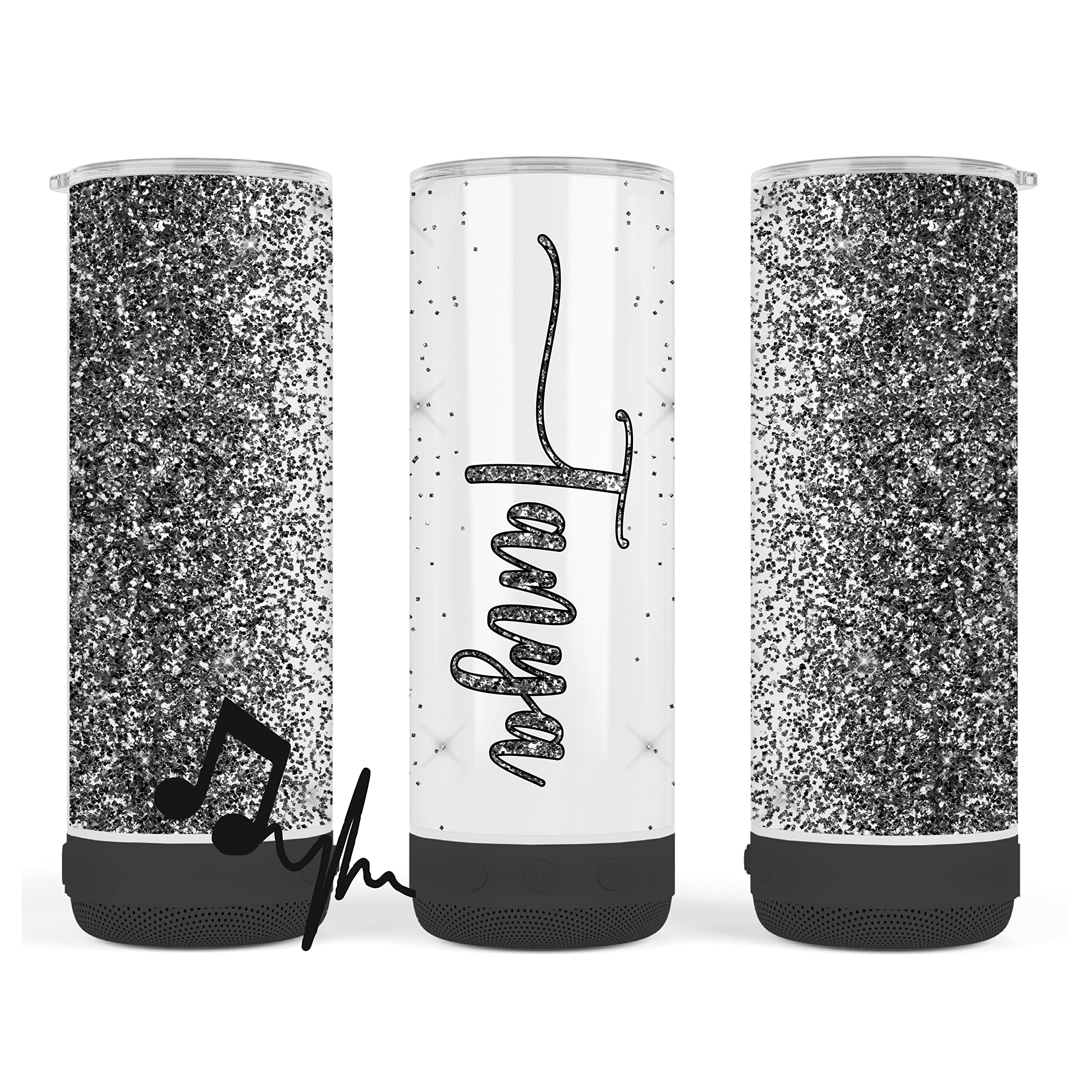 Personalized 16oz Stainless Steel Music Tumbler - Insulated Travel Mug with Glitter Effect for Coffee, Tea & Cold Drinks | Perfect for Gym, Office & Outdoor Activities