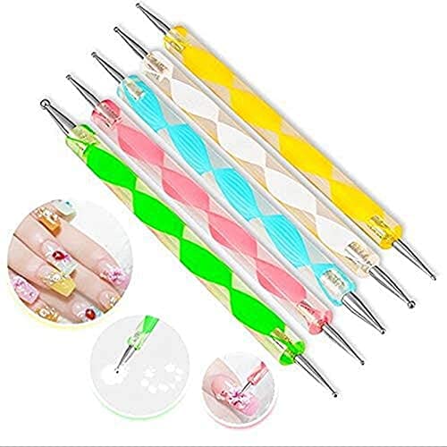 LA VENUST 5-Piece Nail Art Dotting & Marbleizing Tool Pen Set for Professional Nail Decoration and Stamping - Perfect for Salon, Home Manicures & DIY Nail Designs