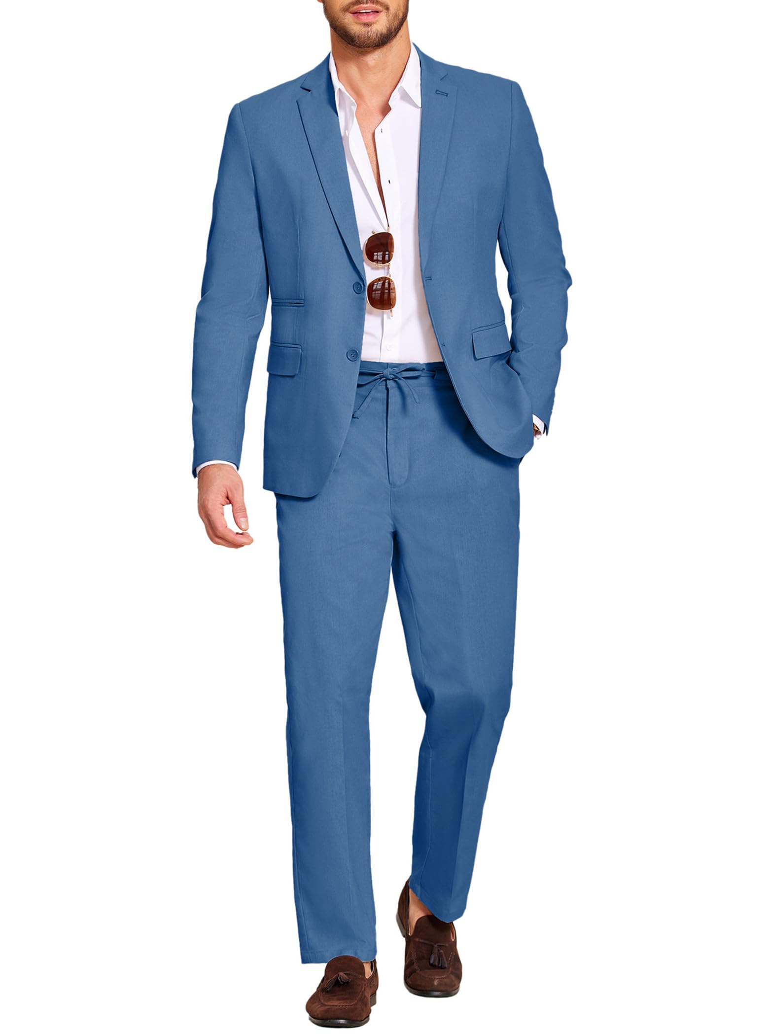COOFANDY Men's 2-Piece Linen Suit Set | Lightweight Summer Blazer & Pants | Breathable Casual Suit for Office, Wedding & Outdoor Events