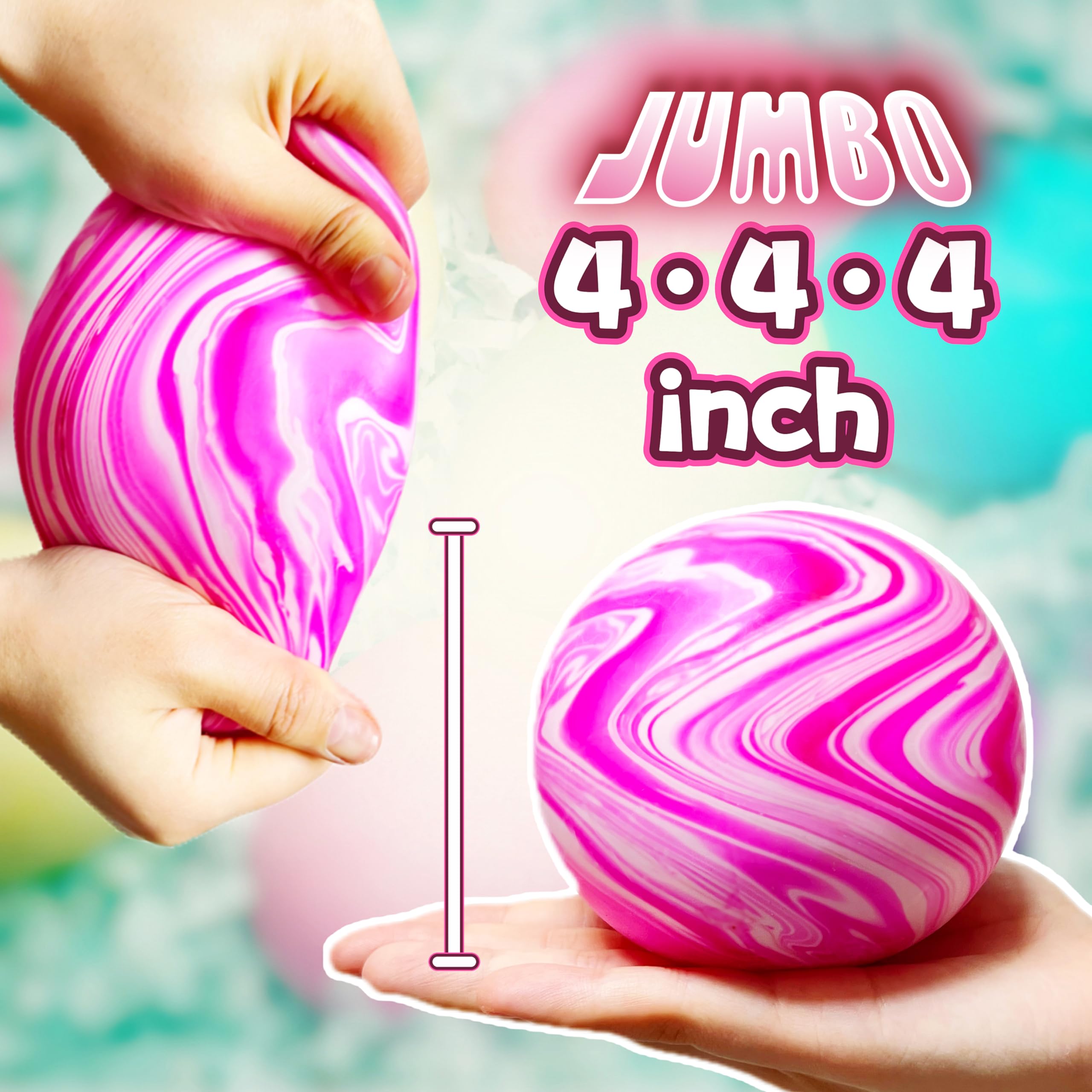 Giant Stretchy Stress Squeeze Balls - Super Soft Squishy Toys for Kids & Adults - Jumbo Stress Relief Dough Ball, Fidget Sensory Toys for Anxiety, ADHD, Autism - Fun Party Favors & Office Desk Toys (Pink)