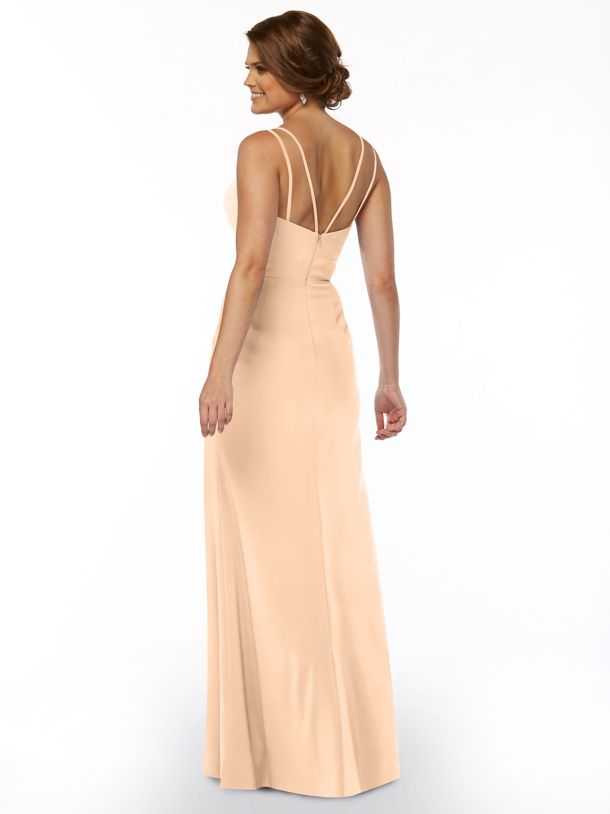 Elegant 83030 Sheath Stretch Chiffon Bridesmaid Dress with Bateau Neckline & Thigh Slit - Perfect for Weddings, Formal Events & Evening Parties