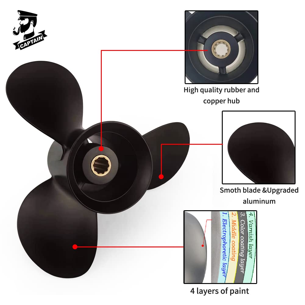 Boatman Aluminum Outboard Boat Propeller for Mercury Engines 25HP 28HP 30HP - 10 Spline Tooth RH Rotation - Perfect for Fishing, Boating & Marine Activities