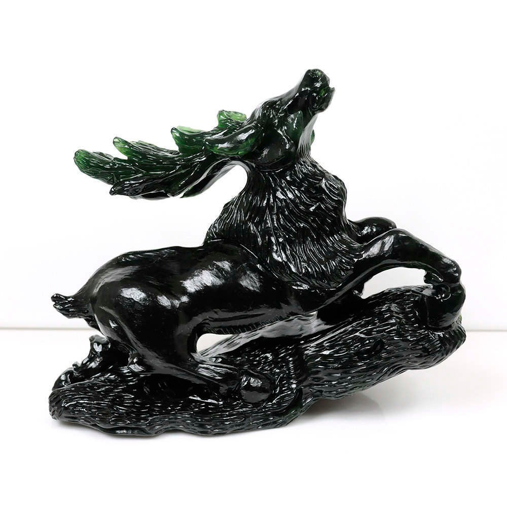 Hand Carved Natural Dark Green Serpentine Vintage Deer Figurine - Unique Collectible Animal Sculpture 5x2.5x6 Inch - Perfect Gift for Home Decor, Office Display & Nature Lovers