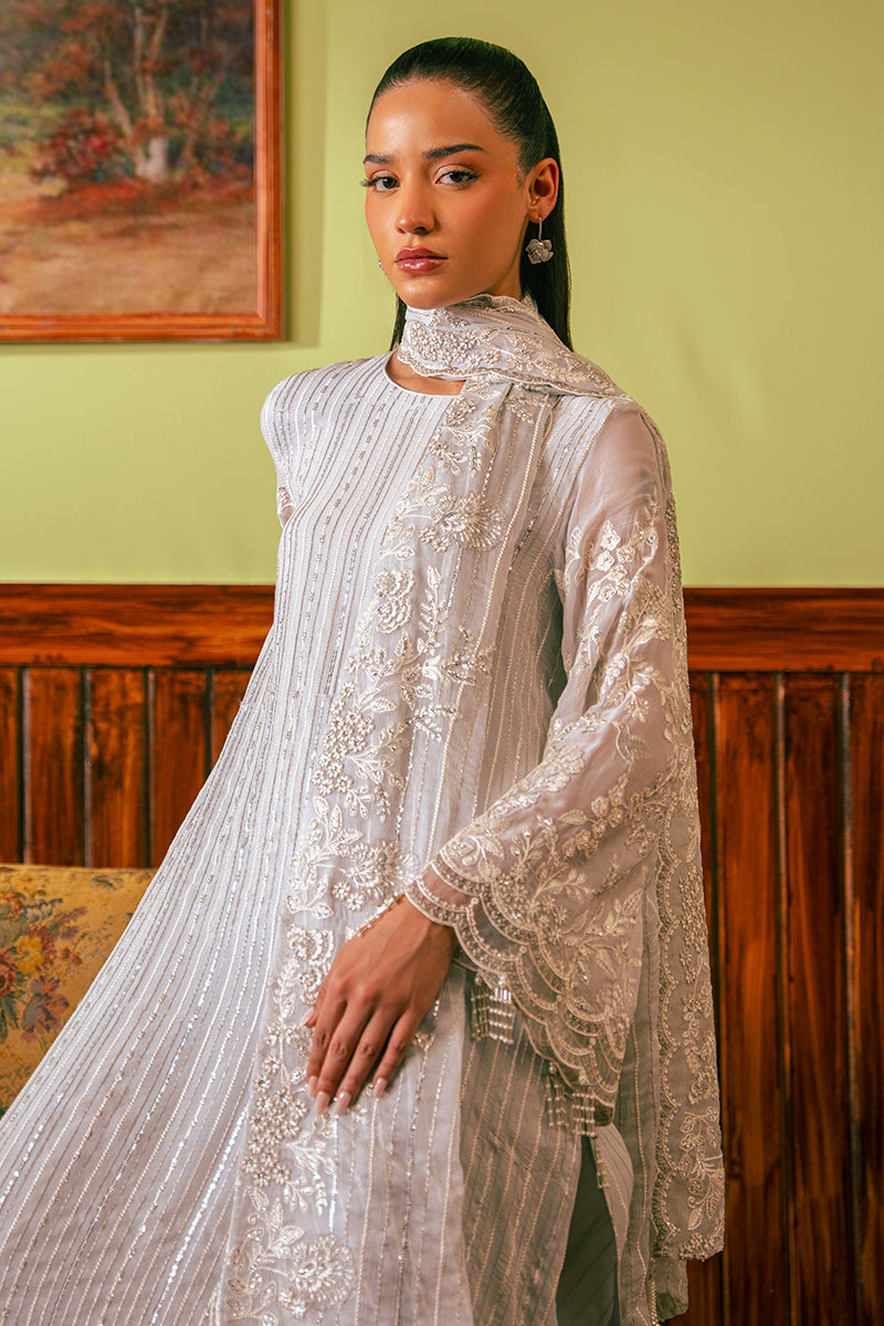 Elegant Muted Blue 4-Piece Embroidered Chiffon Suit Set for Women - Perfect for Weddings, Parties & Special Occasions