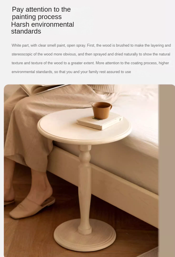 Solid Oak Wood Side Table - Cream Finish - Perfect for Living Room, Bedroom, or Office Accent Furniture
